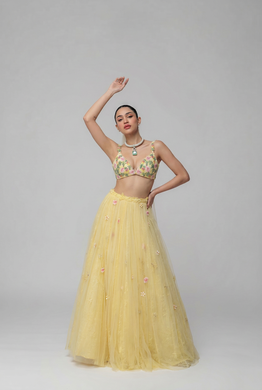 A YELLOW HALDI LEHENGA