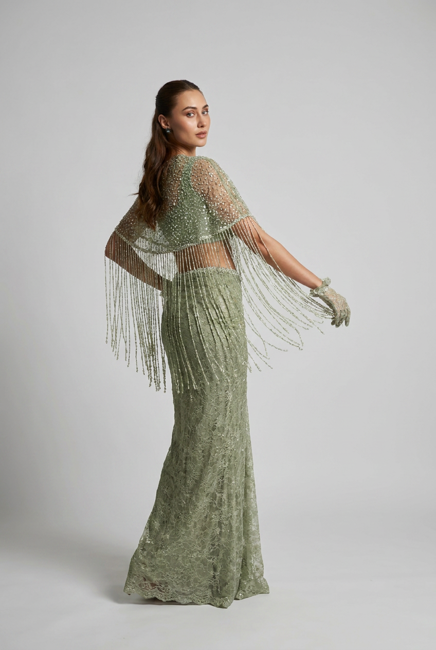 Better together tassel short cape with drape skirt set