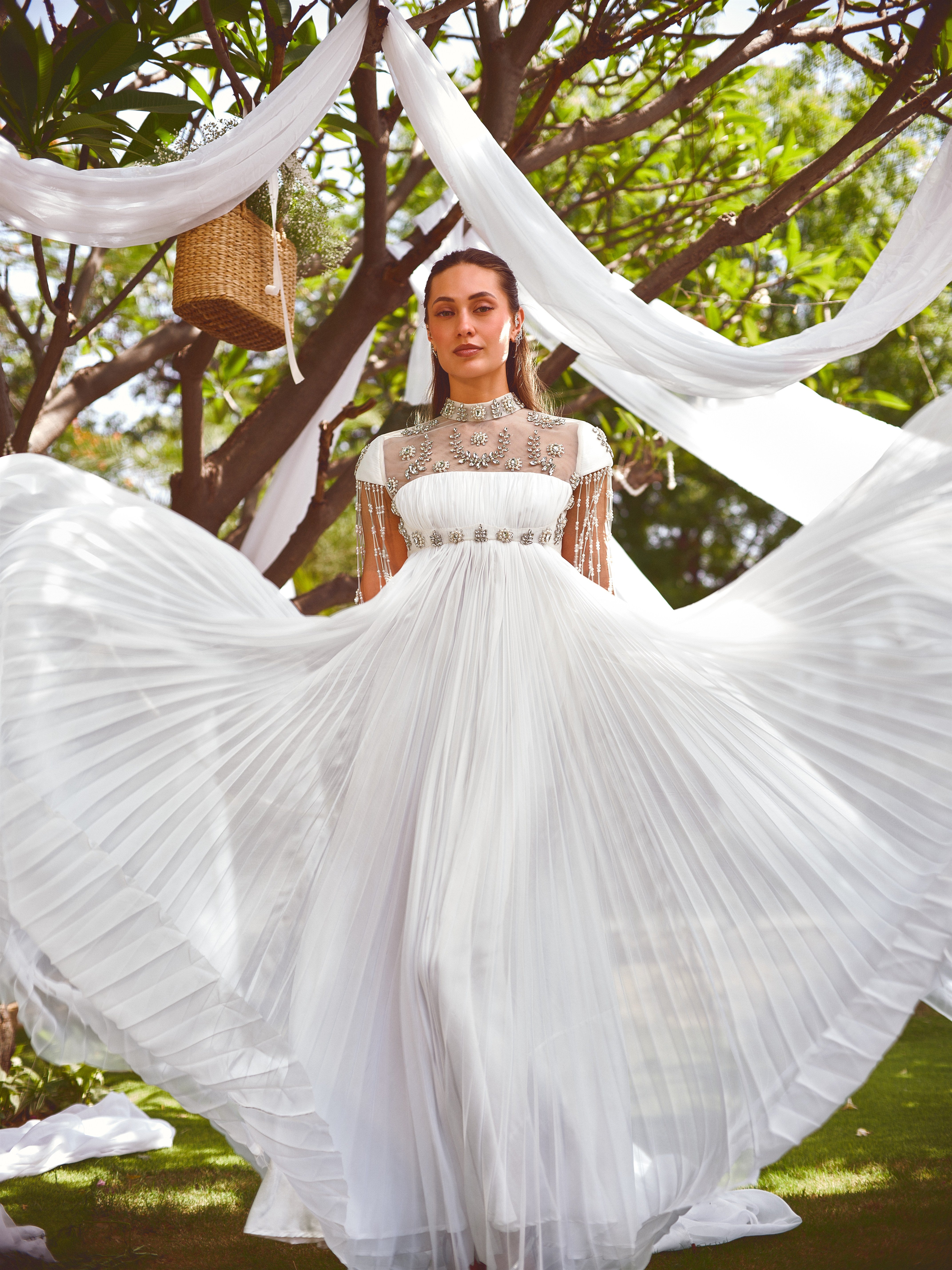 For her embellished gown