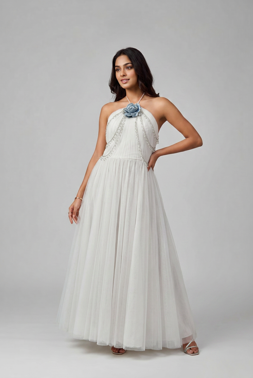 For her rose dress