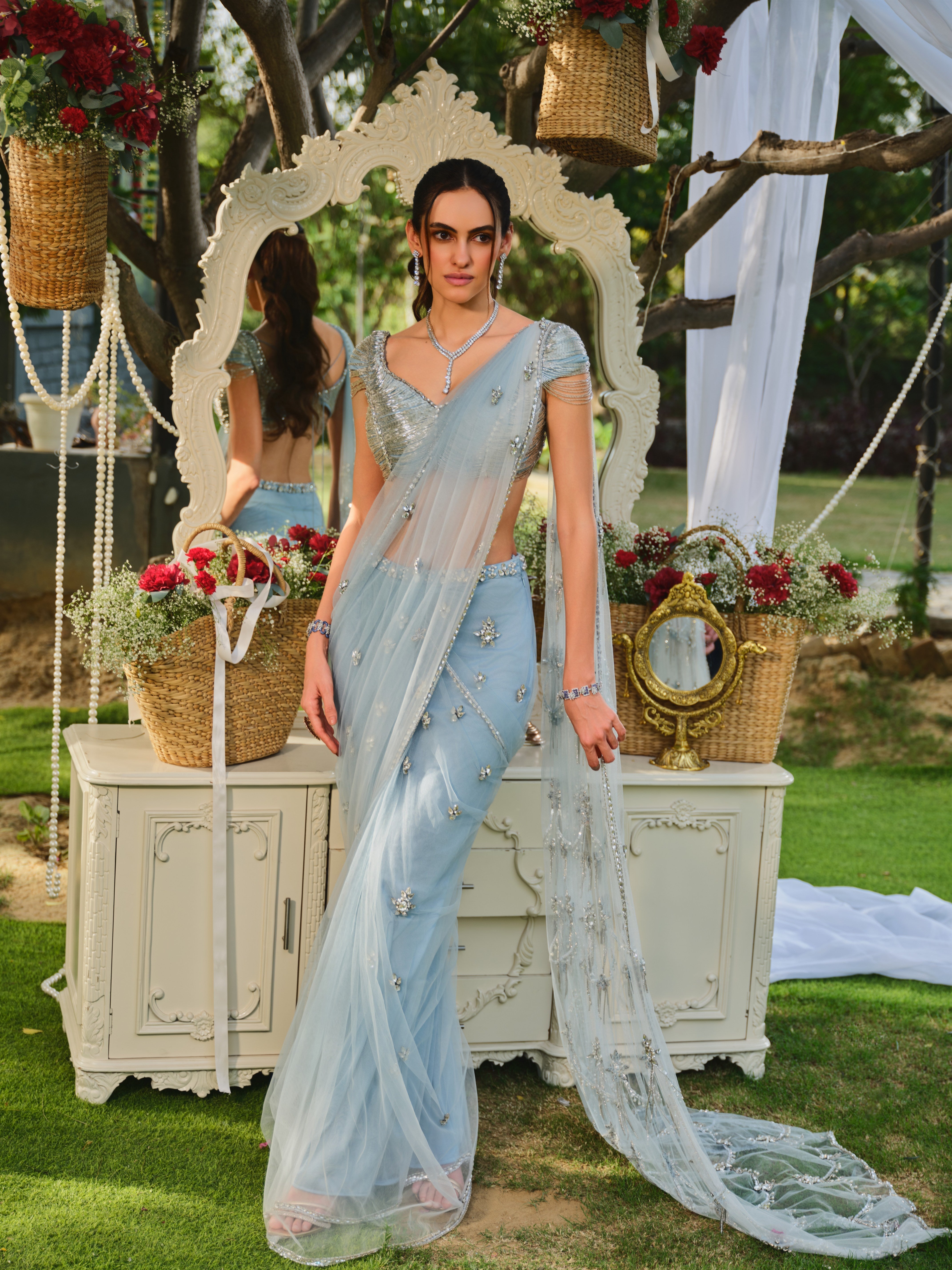 The sunset soirée blue ombre saree set