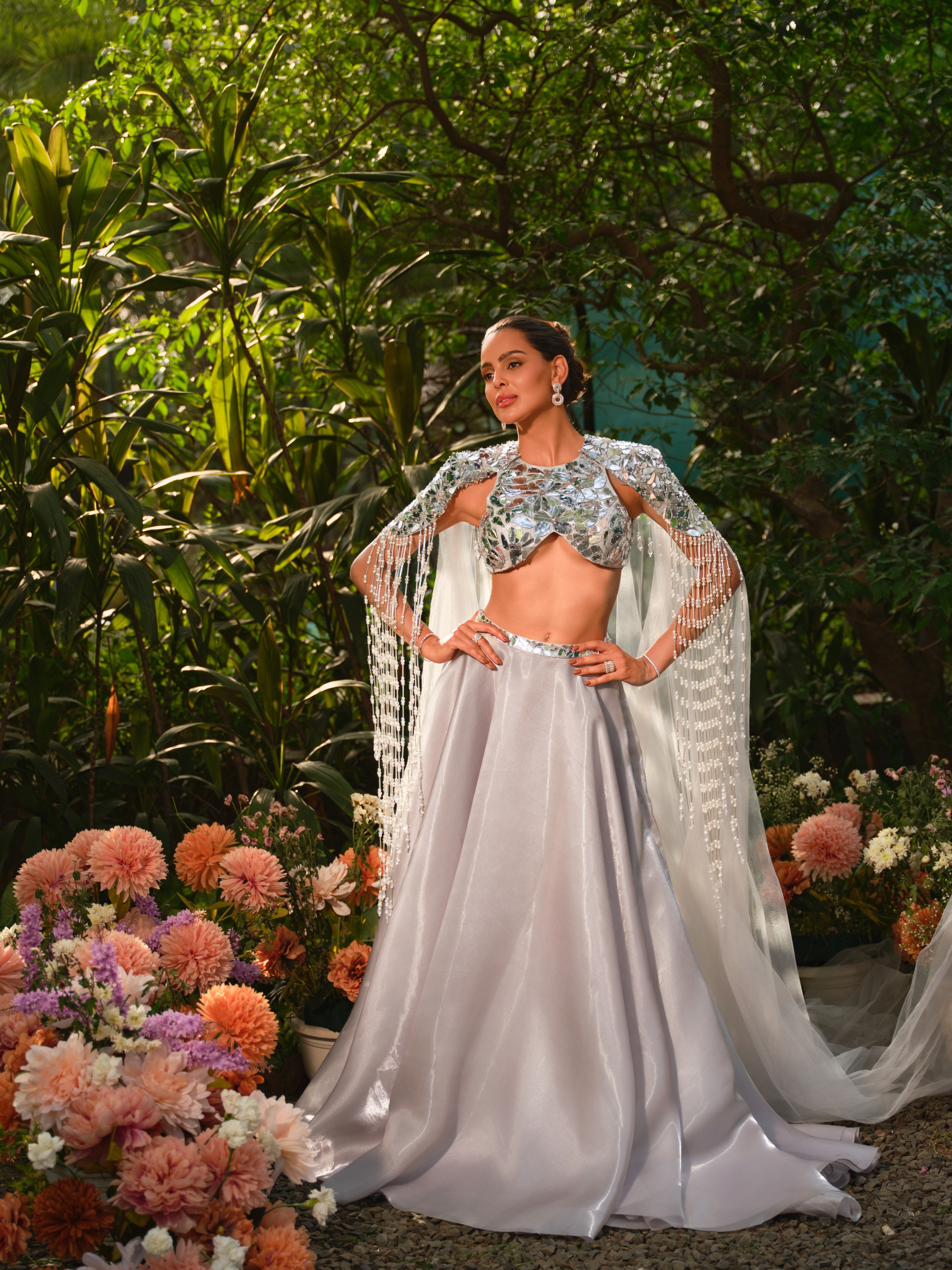 Maid for this silver Lehenga set
