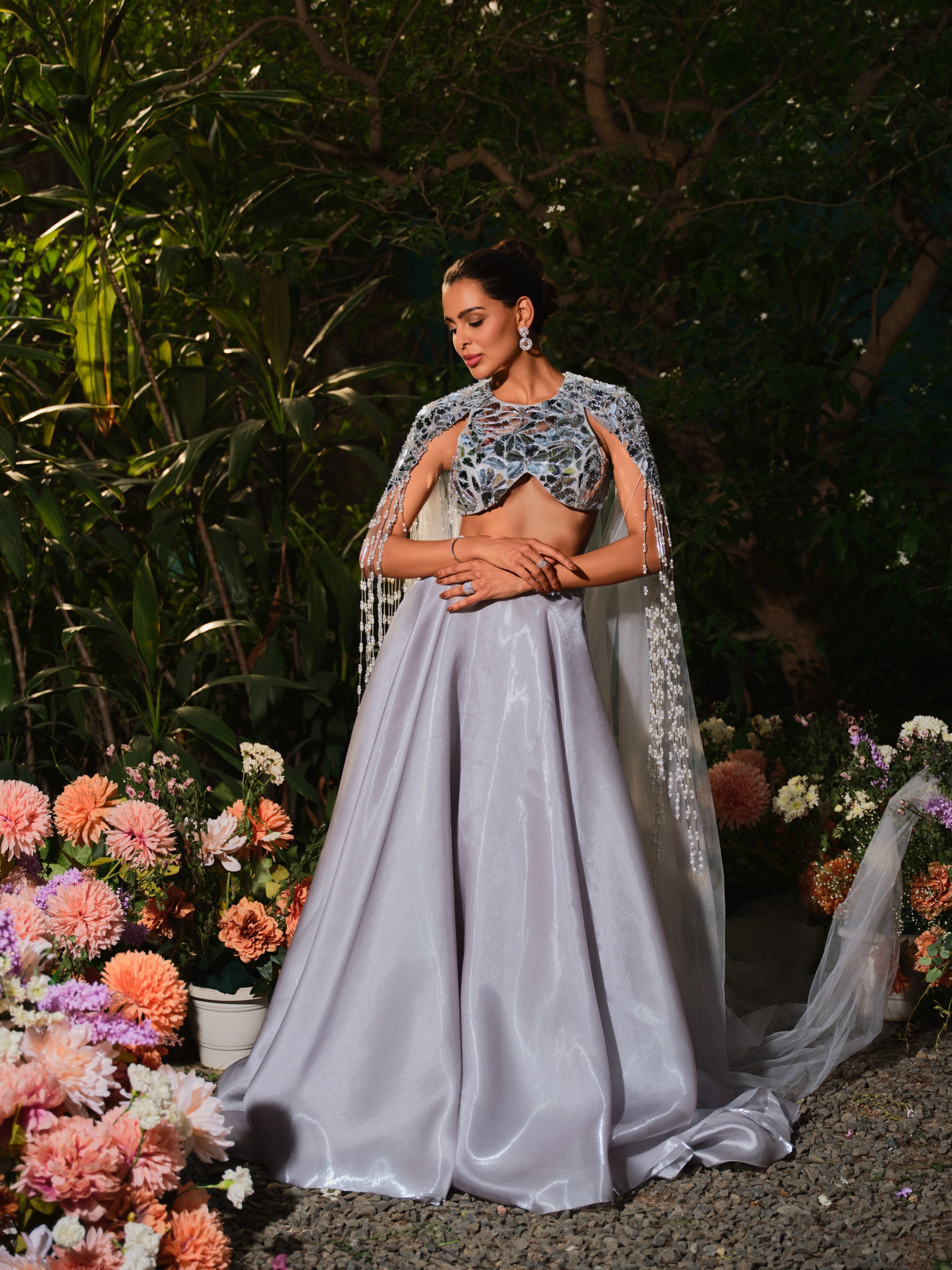 Maid for this silver Lehenga set