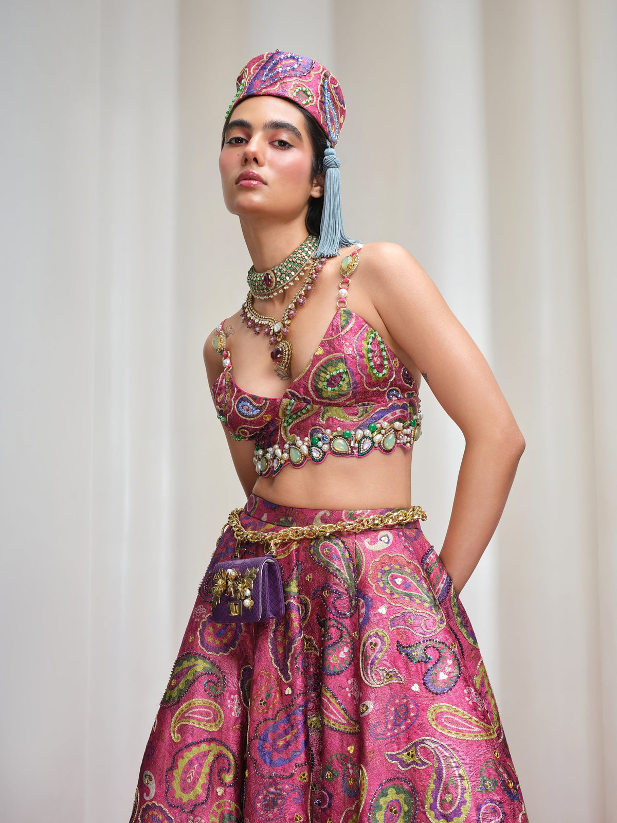 Pop Paisley Parade – pink half lehenga set by Papa Don't Preach by Shubhika