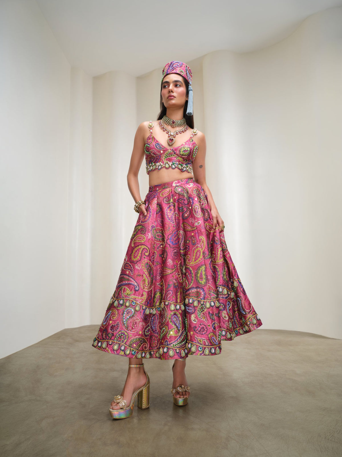 Pop Paisley Parade – pink half lehenga set by Papa Don't Preach by Shubhika