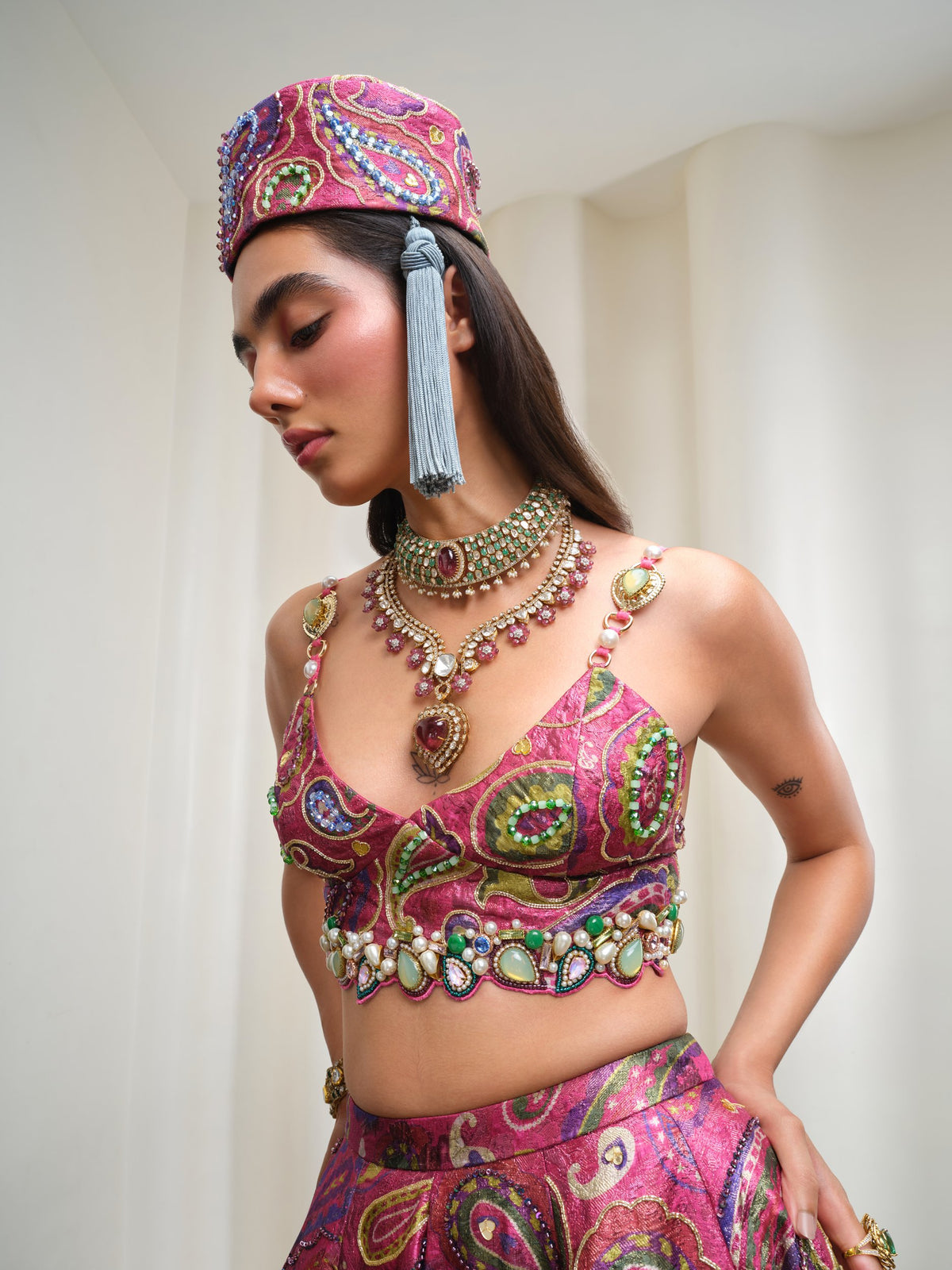 Pop Paisley Parade – pink half lehenga set by Papa Don't Preach by Shubhika