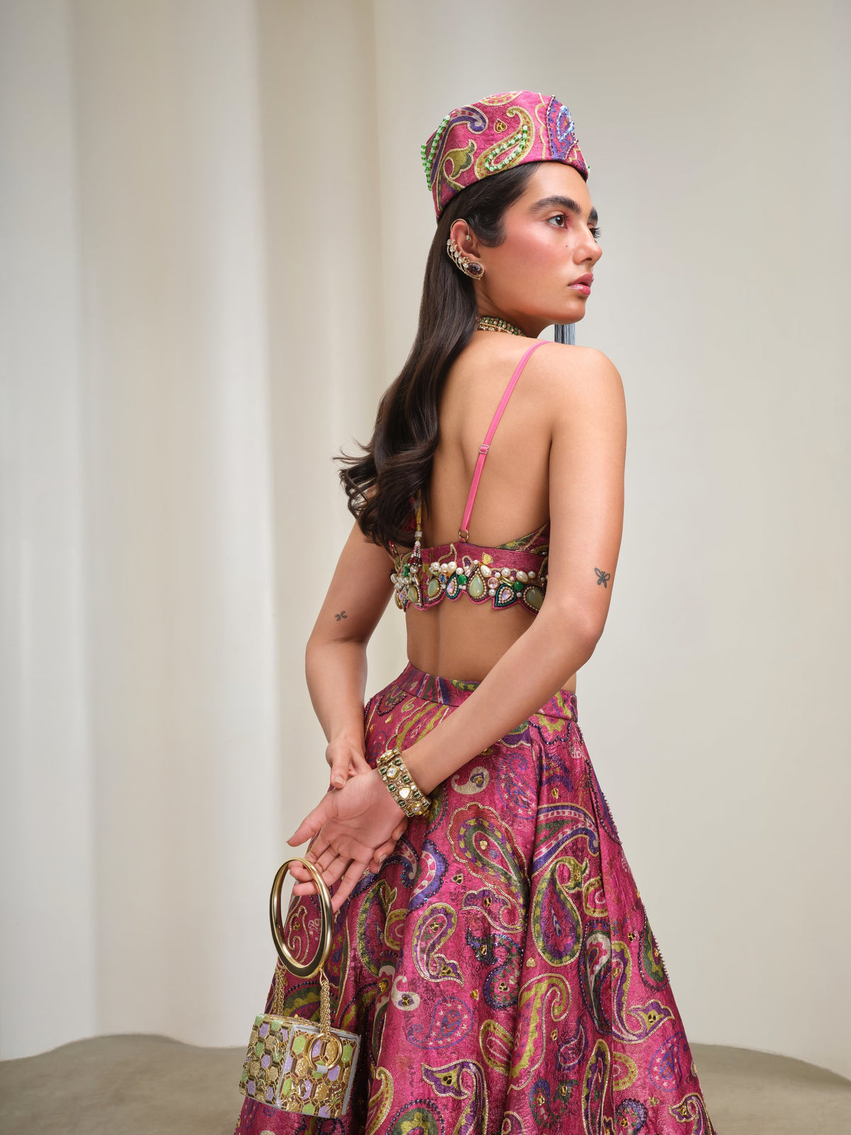 Pop Paisley Parade – pink half lehenga set by Papa Don't Preach by Shubhika