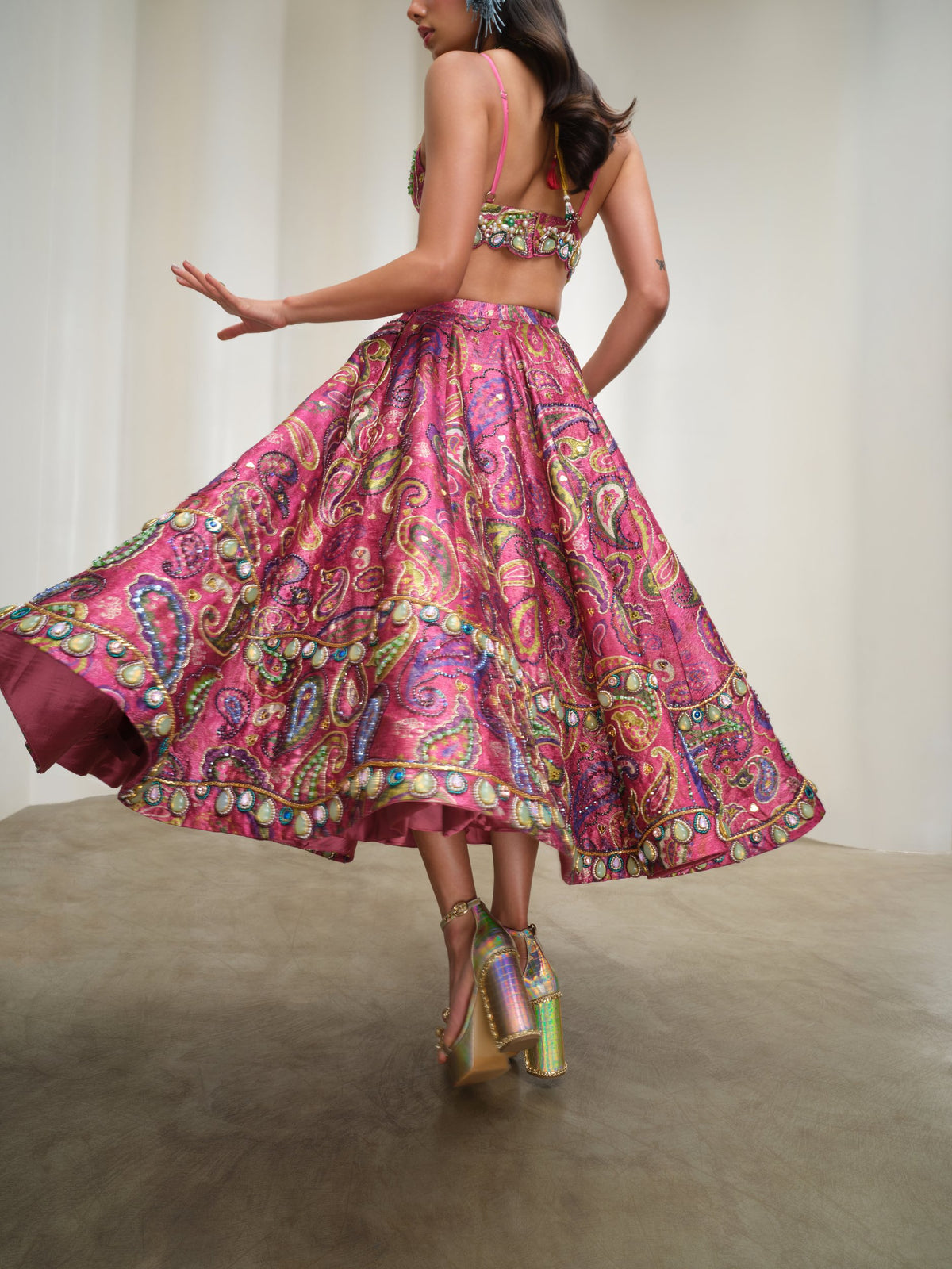 Pop Paisley Parade – pink half lehenga set by Papa Don't Preach by Shubhika