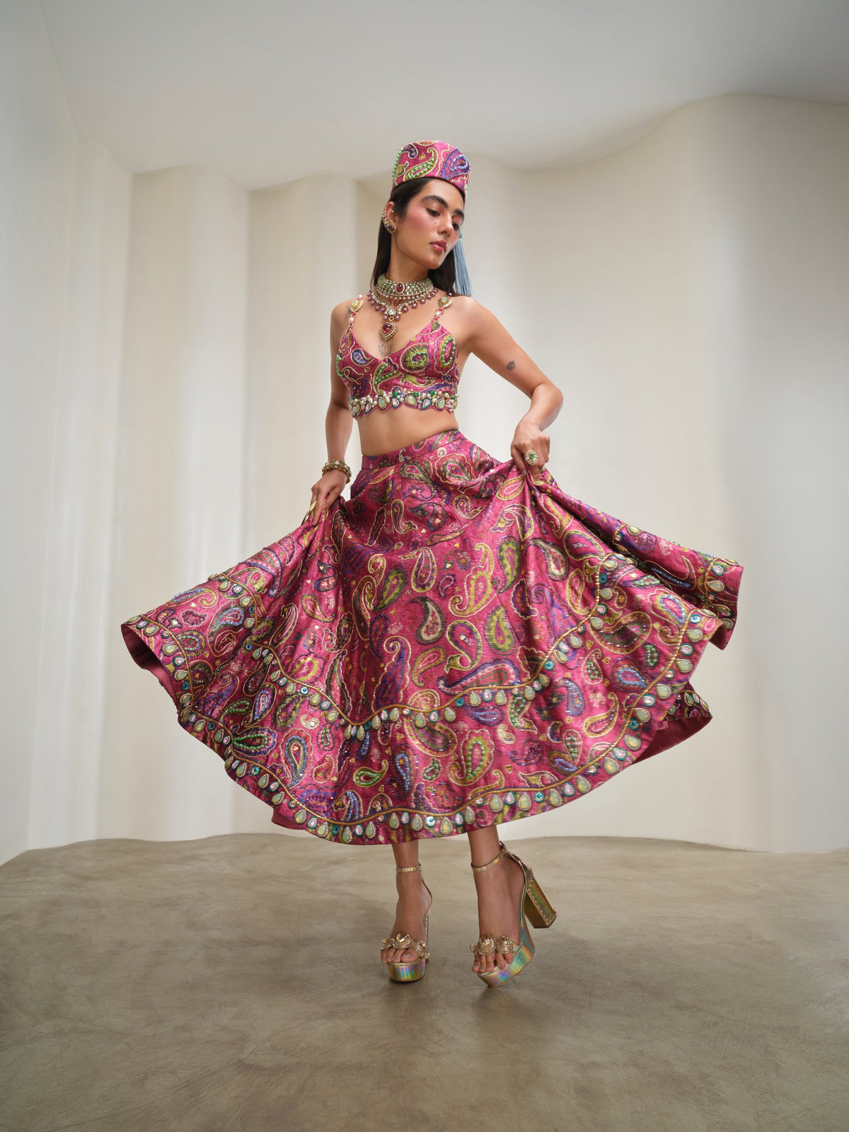 Pop Paisley Parade – pink half lehenga set by Papa Don't Preach by Shubhika