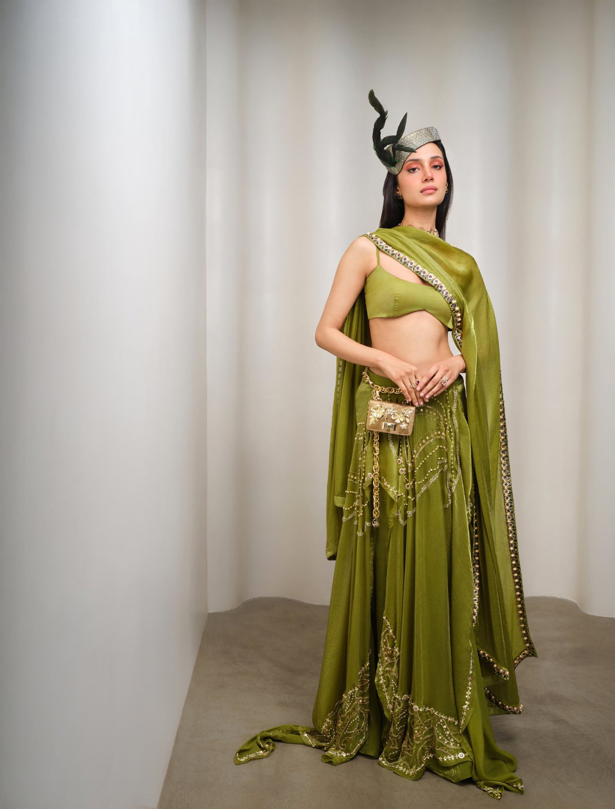 Olive Opulence – green full lehenga set by Papa Don't Preach by Shubhika
