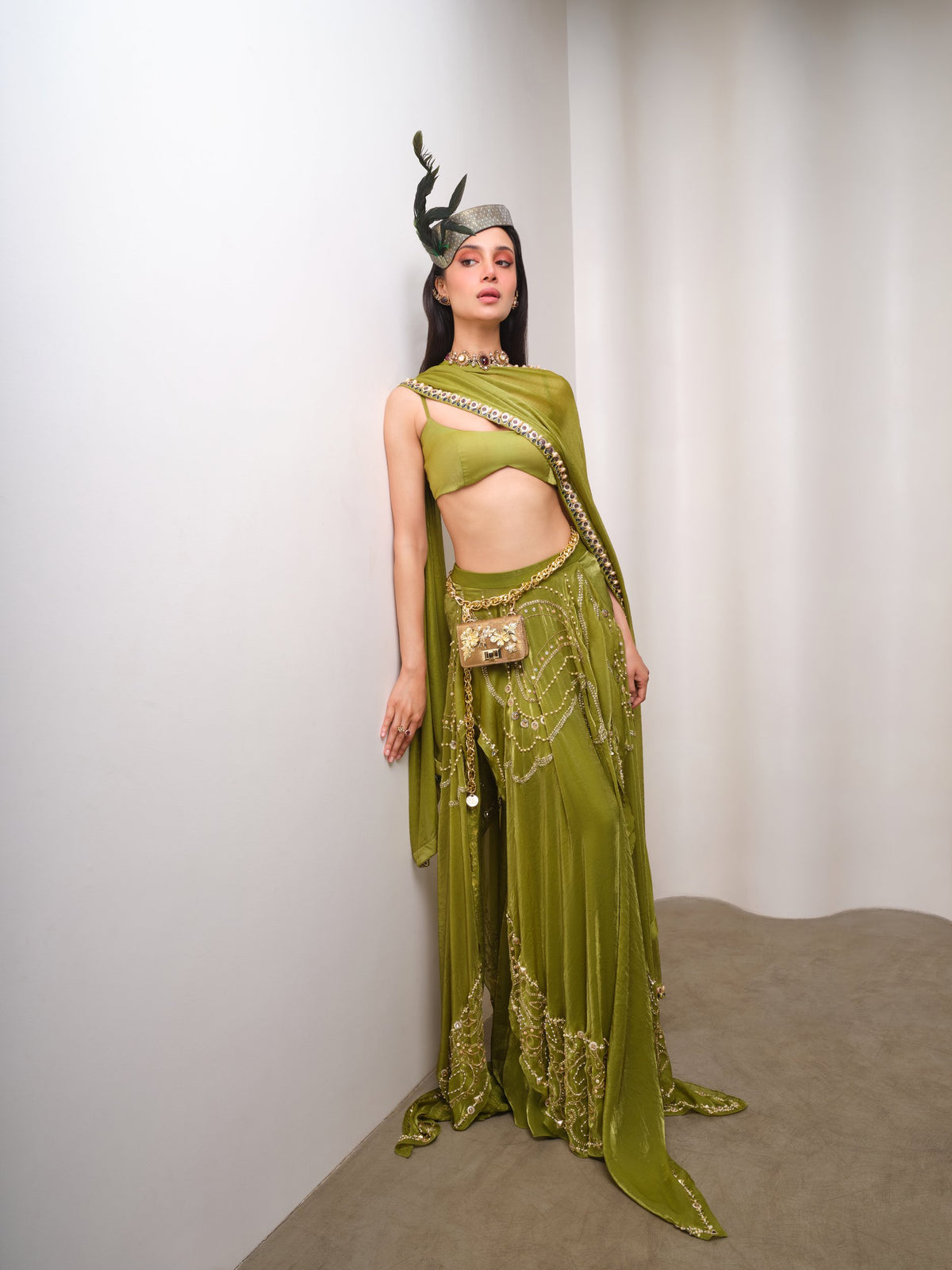 Olive Opulence – green full lehenga set by Papa Don't Preach by Shubhika