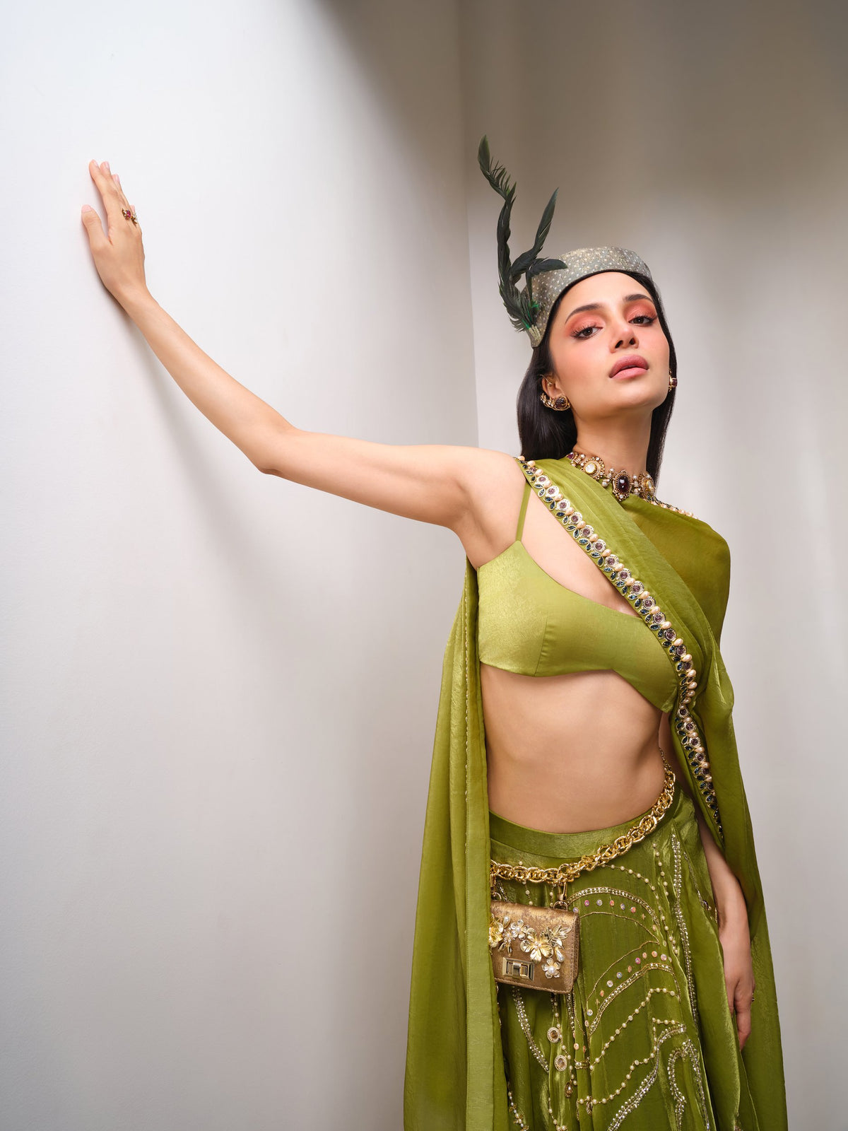 Olive Opulence – green full lehenga set by Papa Don't Preach by Shubhika