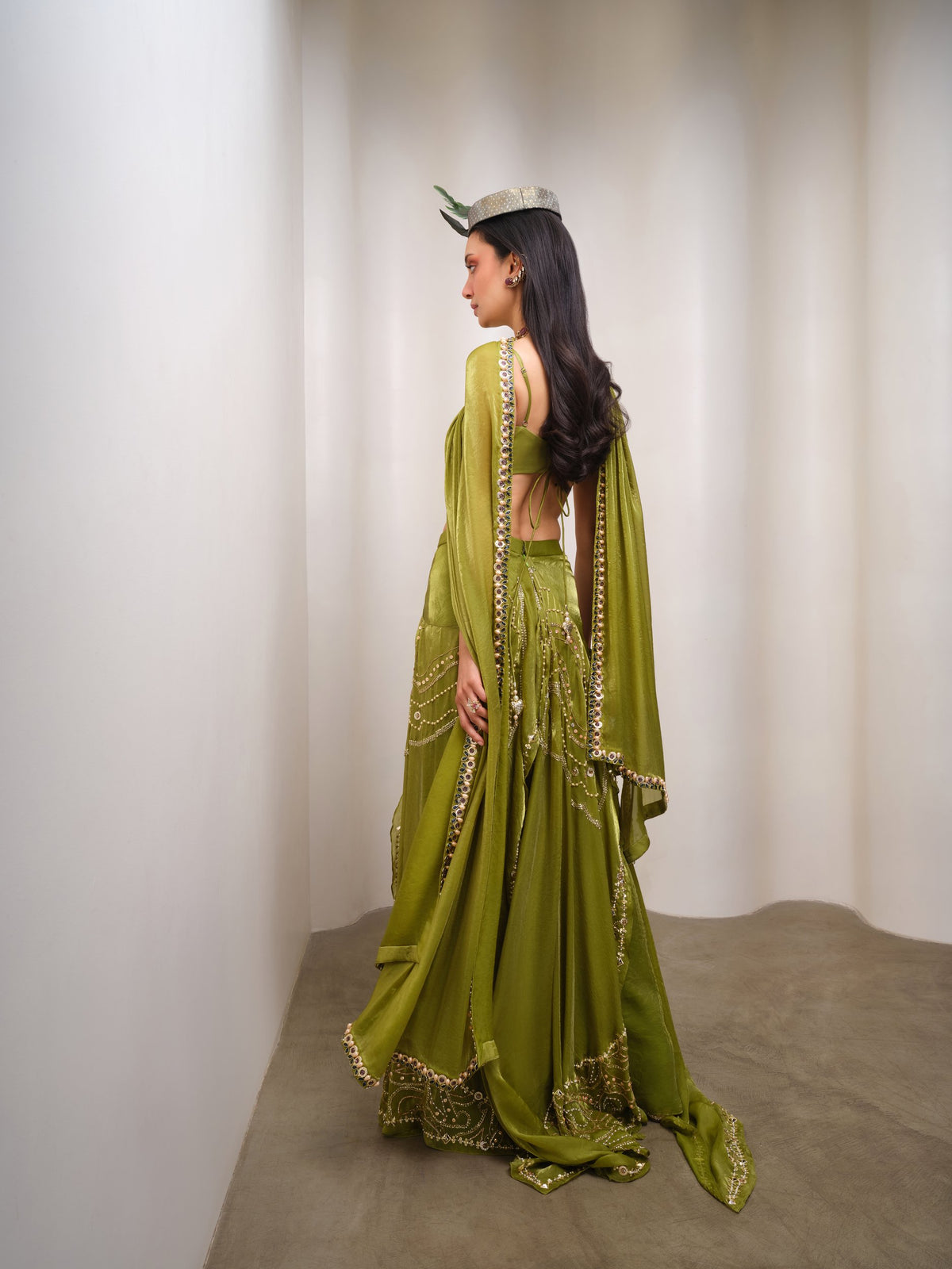 Olive Opulence – green full lehenga set by Papa Don't Preach by Shubhika