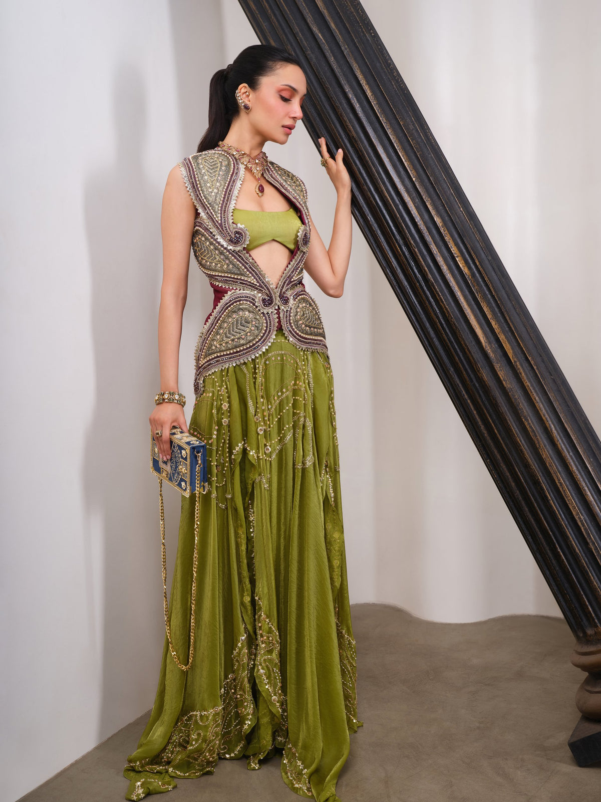Verdant Drama – green jacket set by Papa Don't Preach by Shubhika