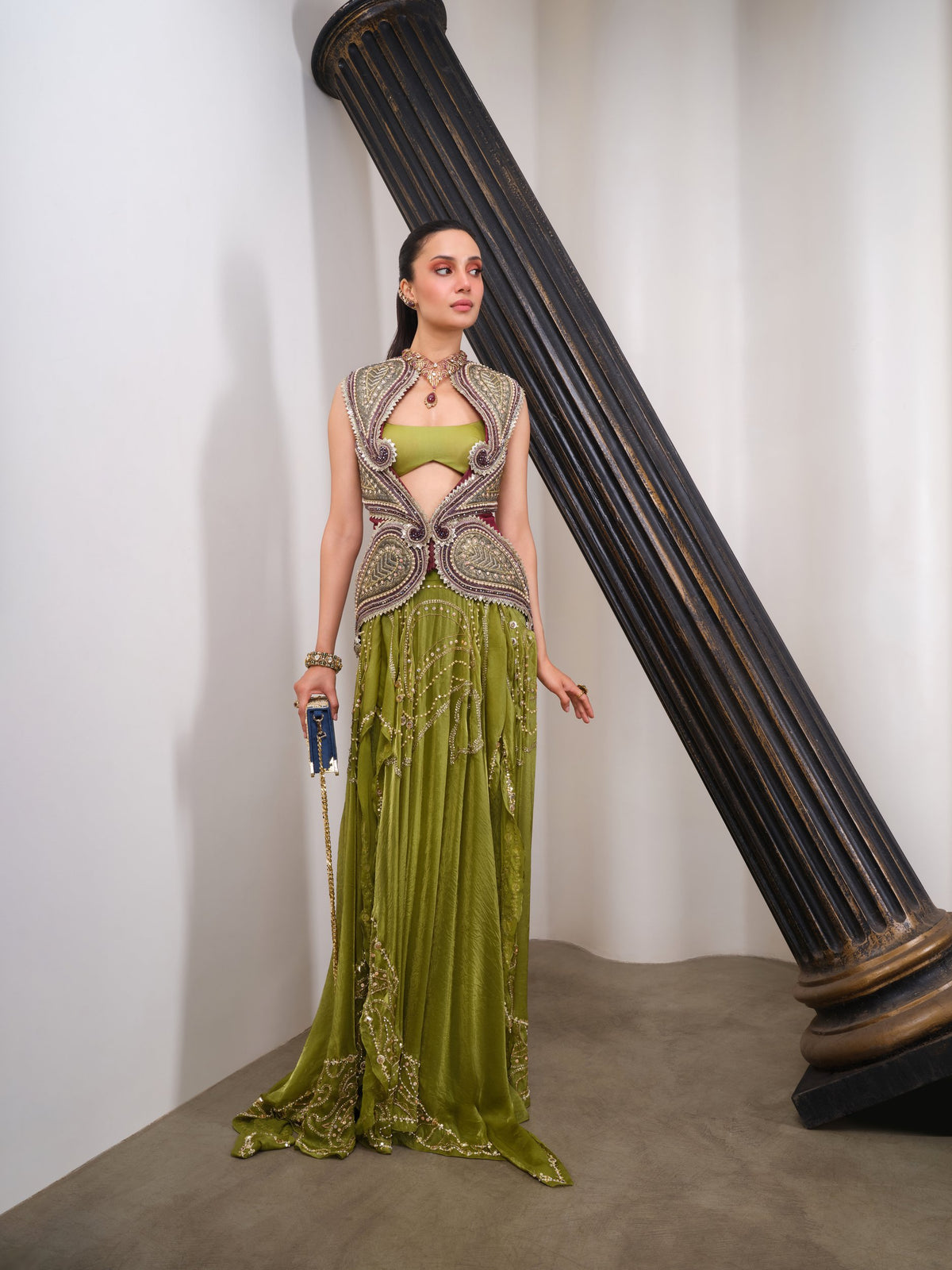 Verdant Drama – green jacket set by Papa Don't Preach by Shubhika