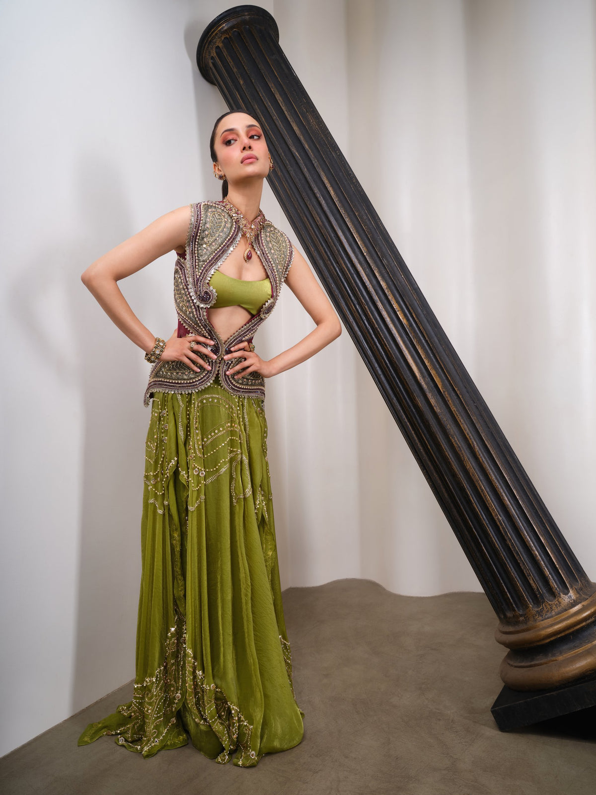 Verdant Drama – green jacket set by Papa Don't Preach by Shubhika
