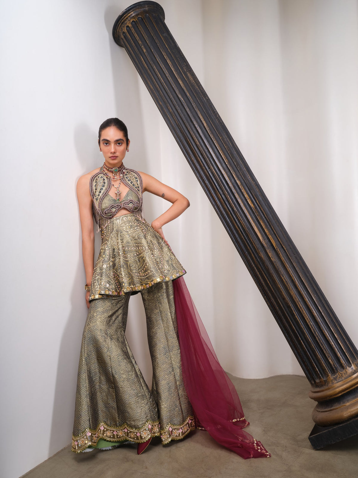 Olive Regalia – green peplum and pants set by Papa Don't Preach by Shubhika