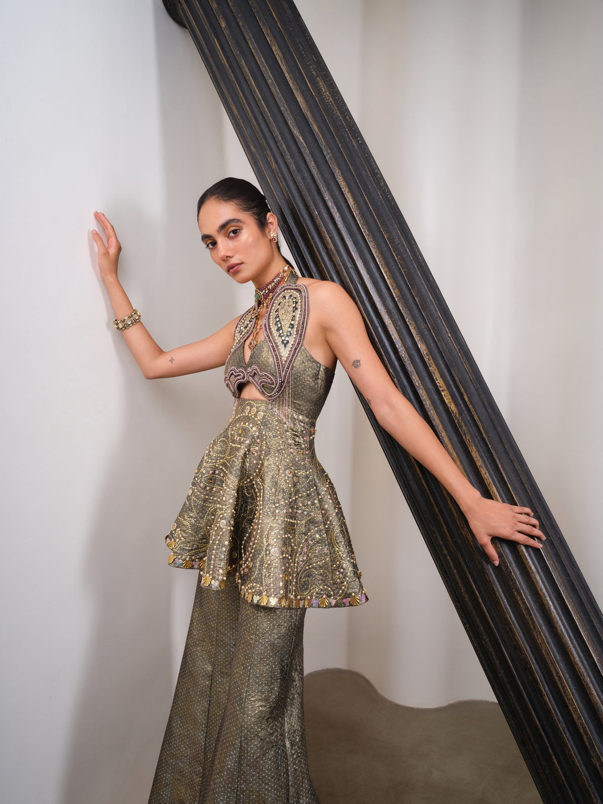 Olive Regalia – green peplum and pants set by Papa Don't Preach by Shubhika
