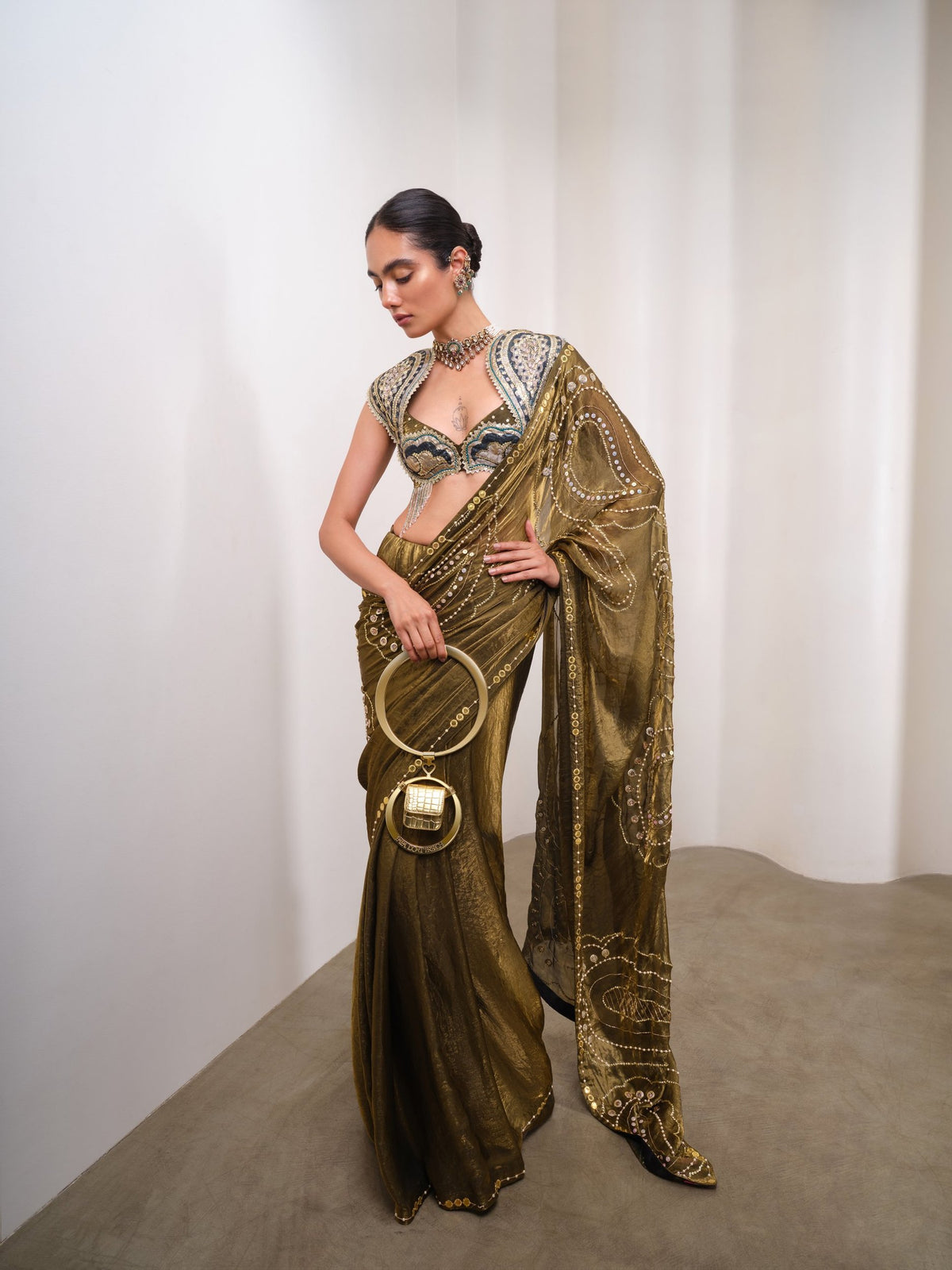 Gilded Drama – gold saree set by Papa Don't Preach by Shubhika