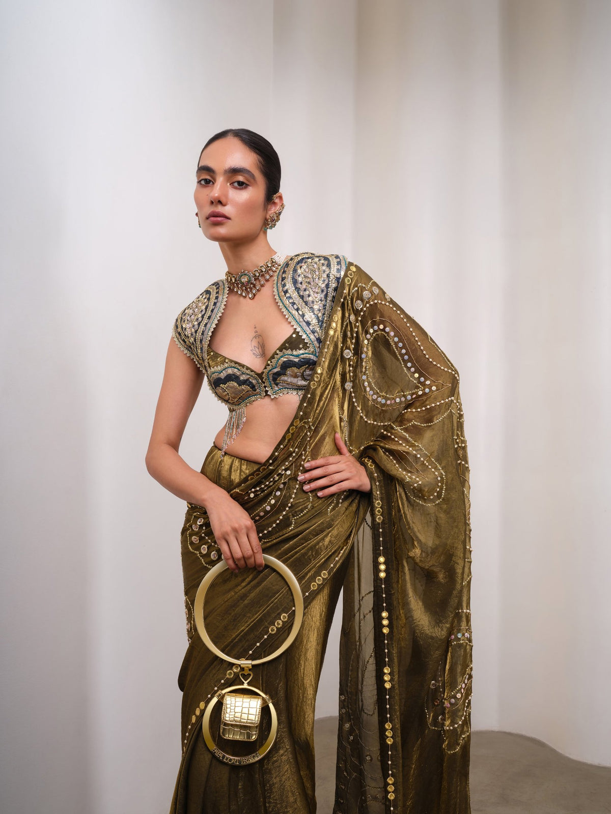 Gilded Drama – gold saree set by Papa Don't Preach by Shubhika