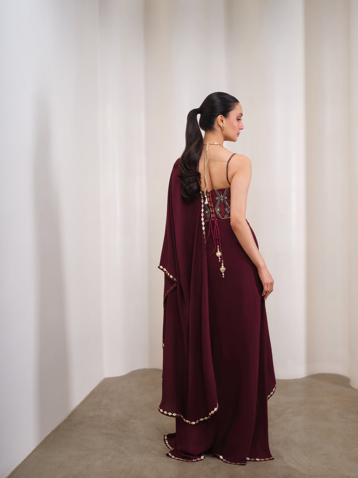 Wine & Shine – wine saree set by Papa Don't Preach by Shubhika