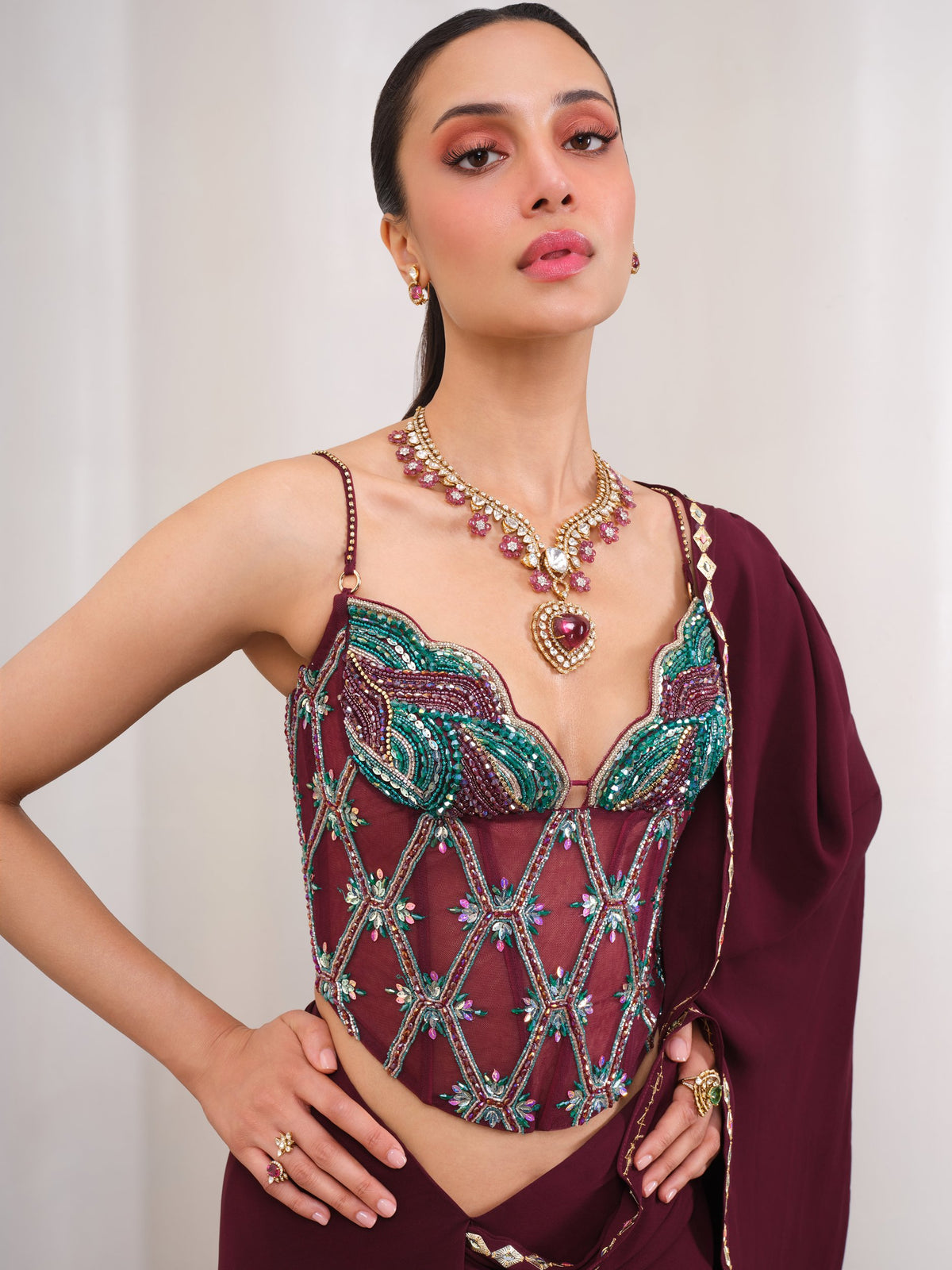 Wine & Shine – wine saree set by Papa Don't Preach by Shubhika