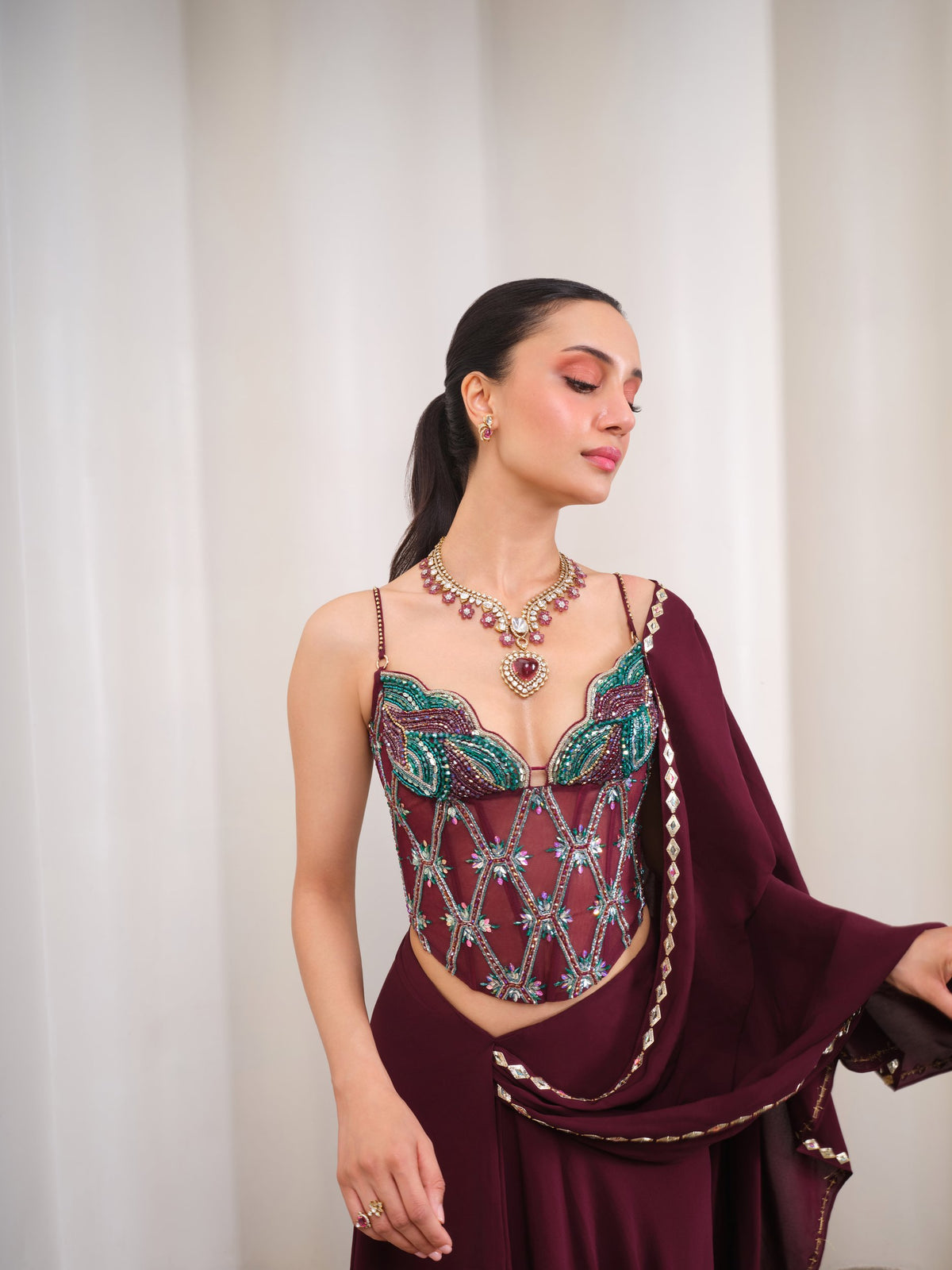 Wine & Shine – wine saree set by Papa Don't Preach by Shubhika