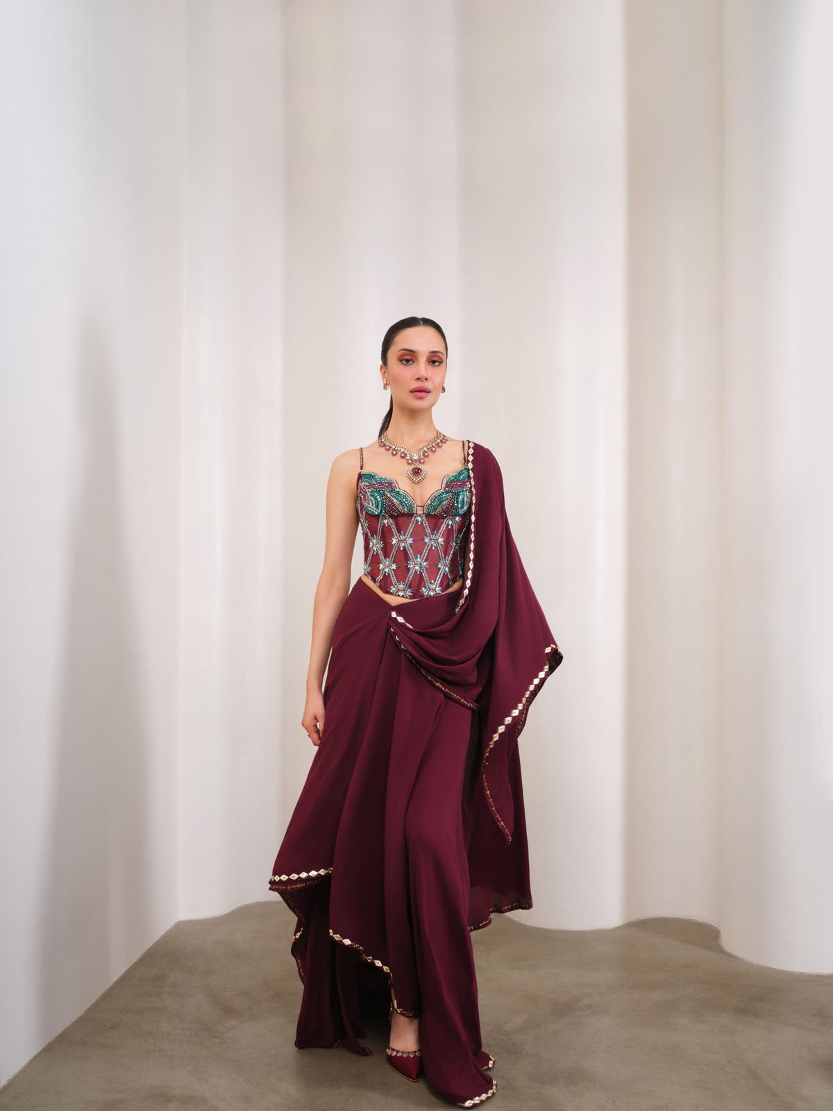 Wine & Shine – wine saree set by Papa Don't Preach by Shubhika