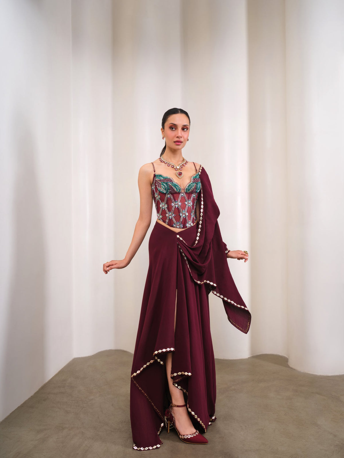 Wine & Shine – wine saree set by Papa Don't Preach by Shubhika