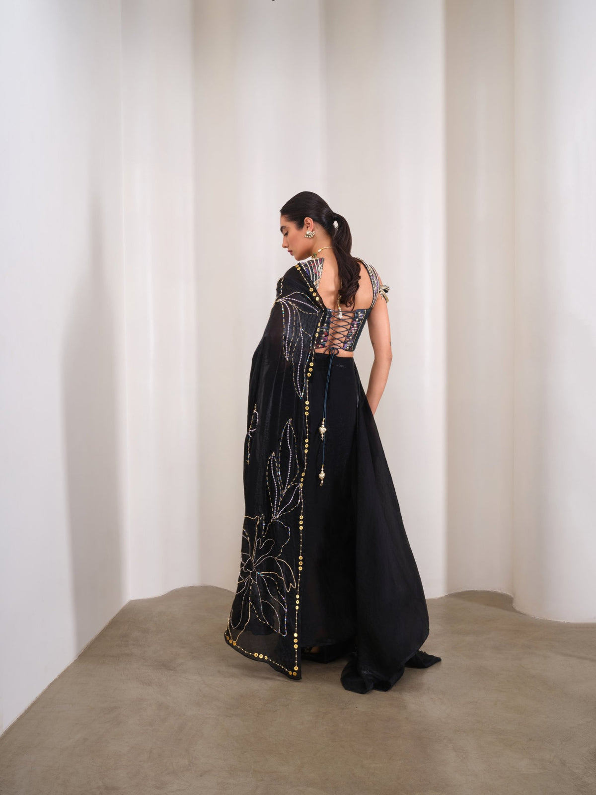 Midnight Muse – black saree set by Papa Don't Preach by Shubhika