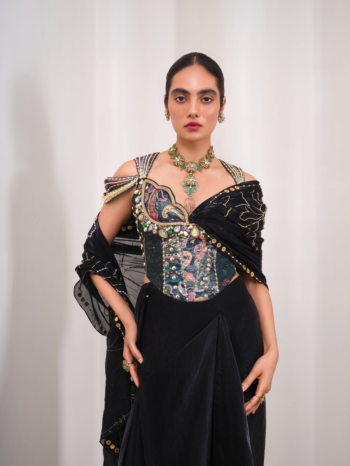 Midnight Muse – black saree set by Papa Don't Preach by Shubhika