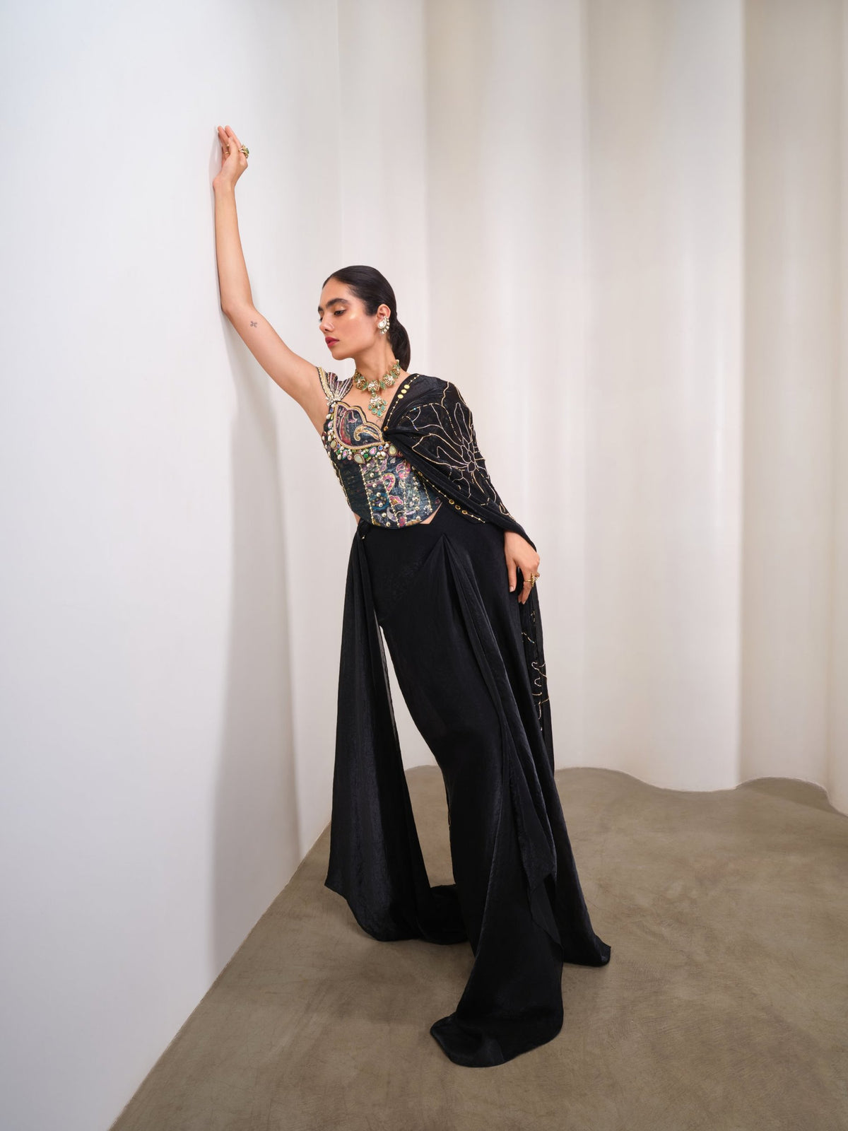 Midnight Muse – black saree set by Papa Don't Preach by Shubhika