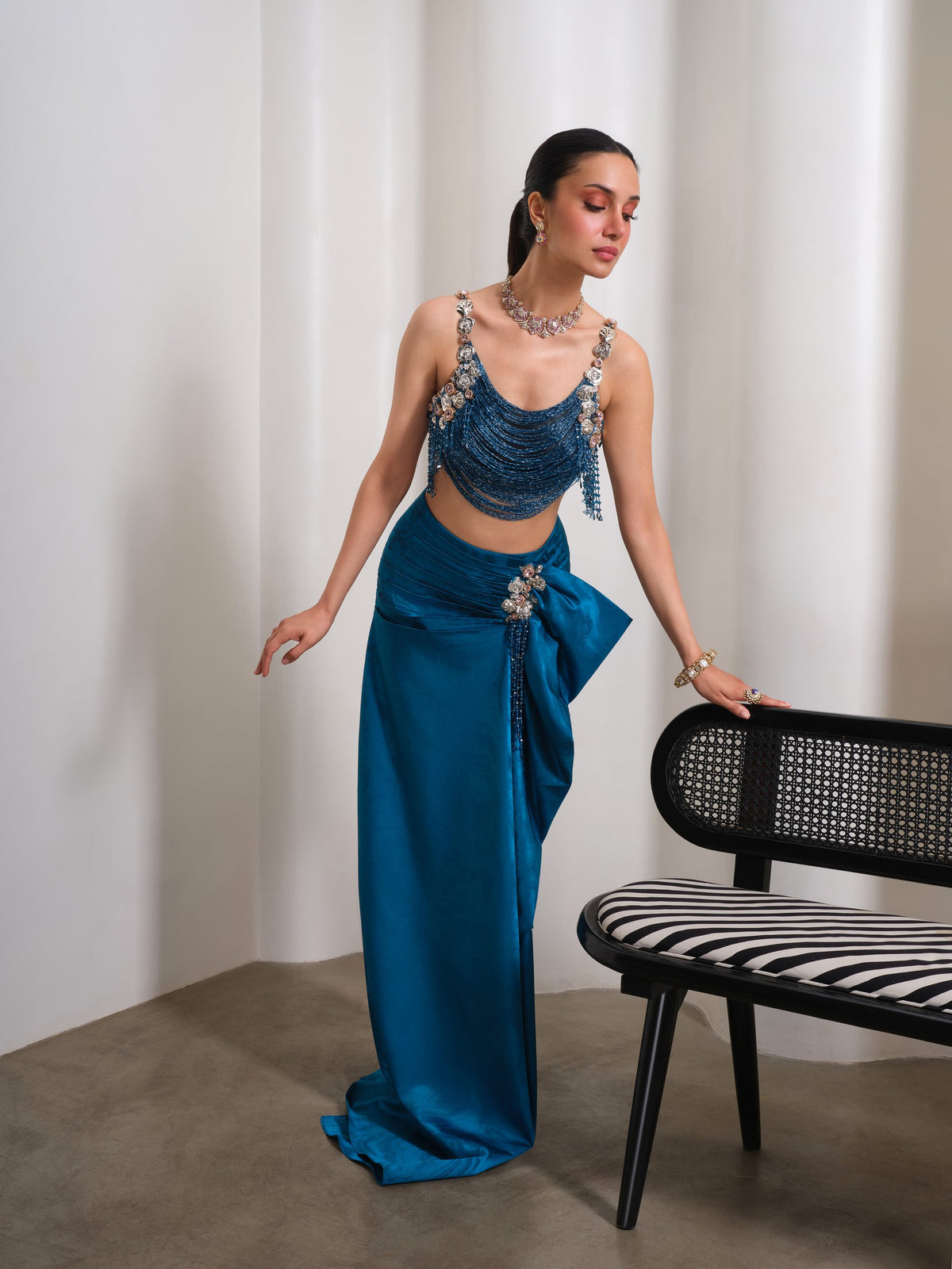 Mystic Midnight Drip – petrol blue skirt set by Papa Don't Preach by Shubhika