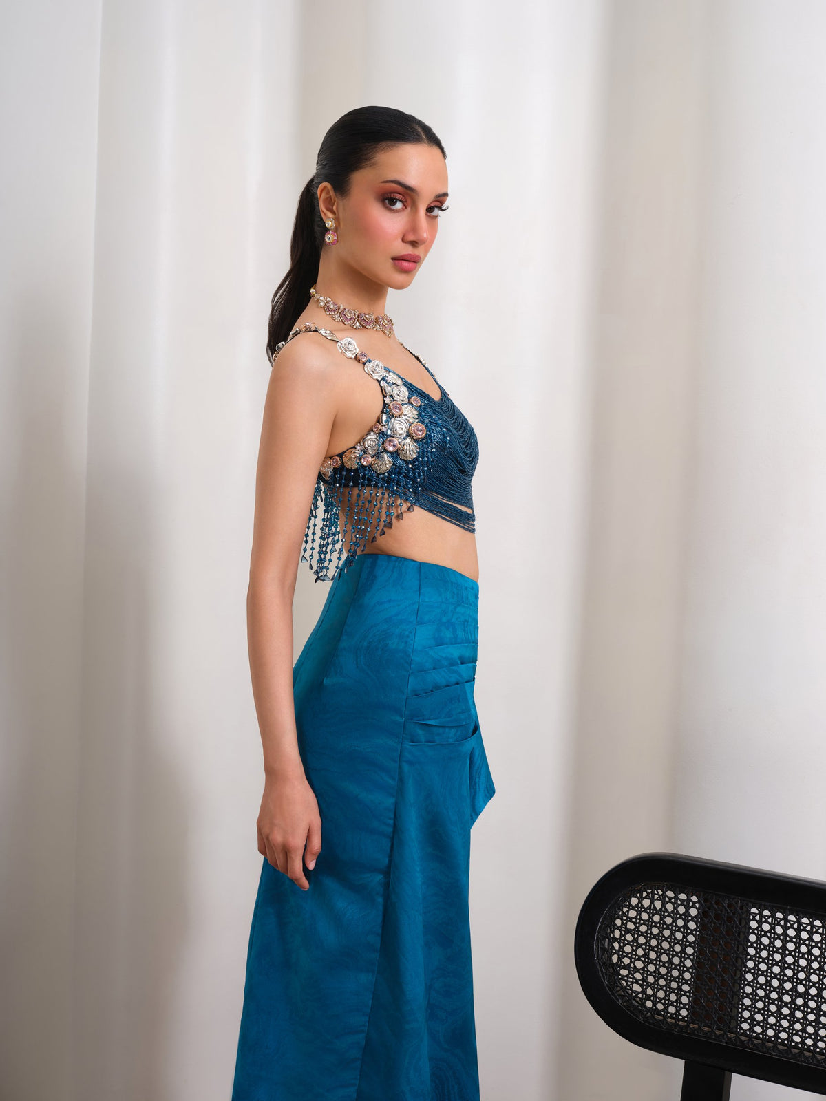 Mystic Midnight Drip – petrol blue skirt set by Papa Don't Preach by Shubhika