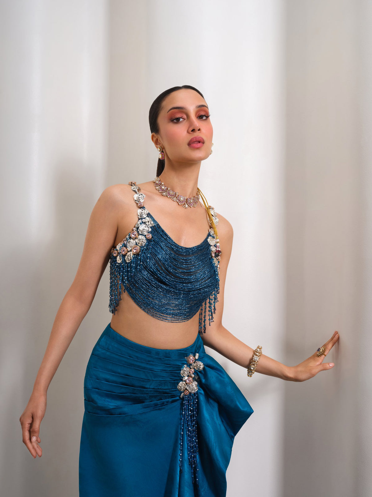 Mystic Midnight Drip – petrol blue skirt set by Papa Don't Preach by Shubhika