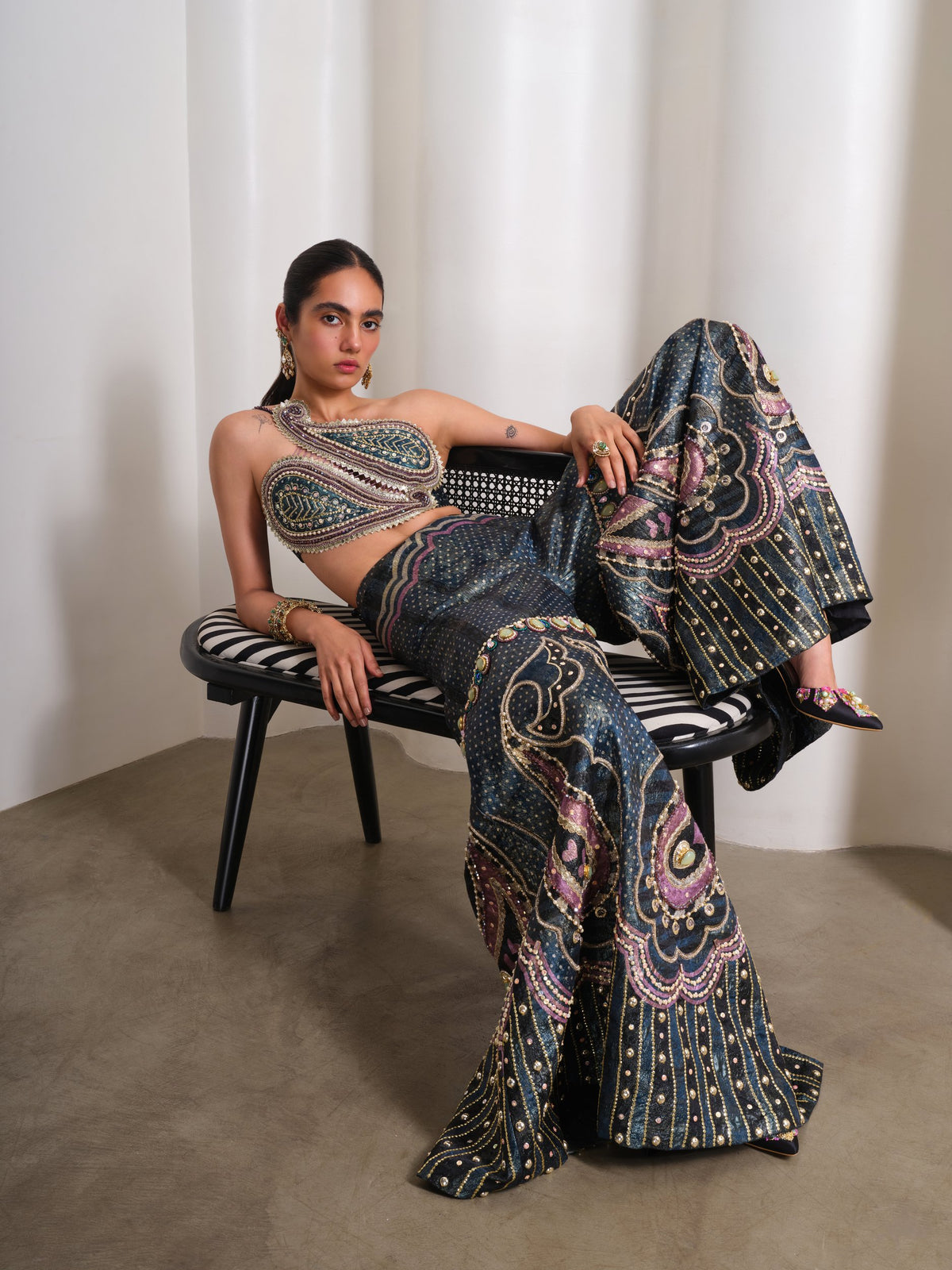 Midnight Paisley Muse – green pants set by Papa Don't Preach by Shubhika