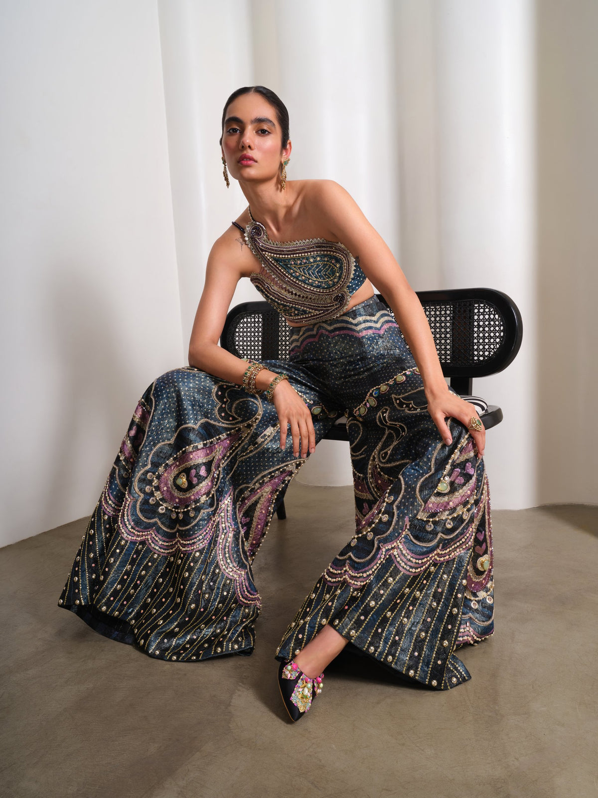 Midnight Paisley Muse – green pants set by Papa Don't Preach by Shubhika