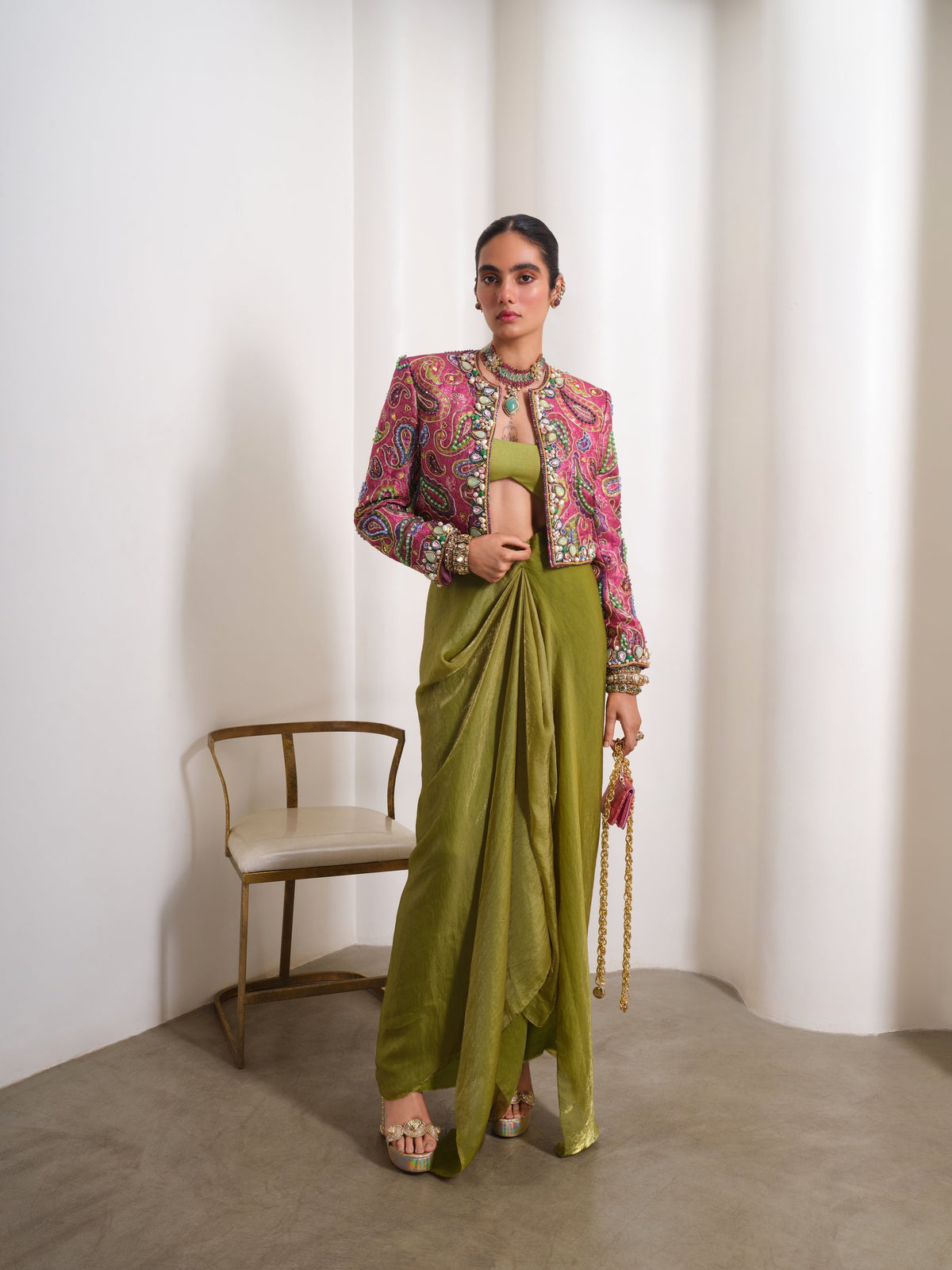 Olive Power Play – pink / green jacket set by Papa Don't Preach by Shubhika