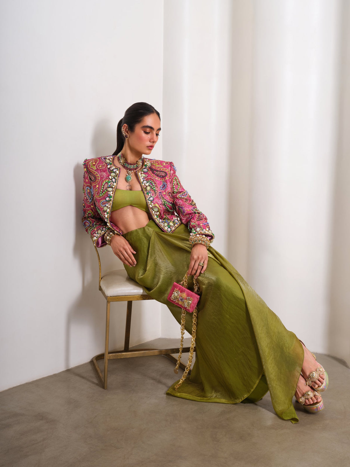 Olive Power Play – pink / green jacket set by Papa Don't Preach by Shubhika