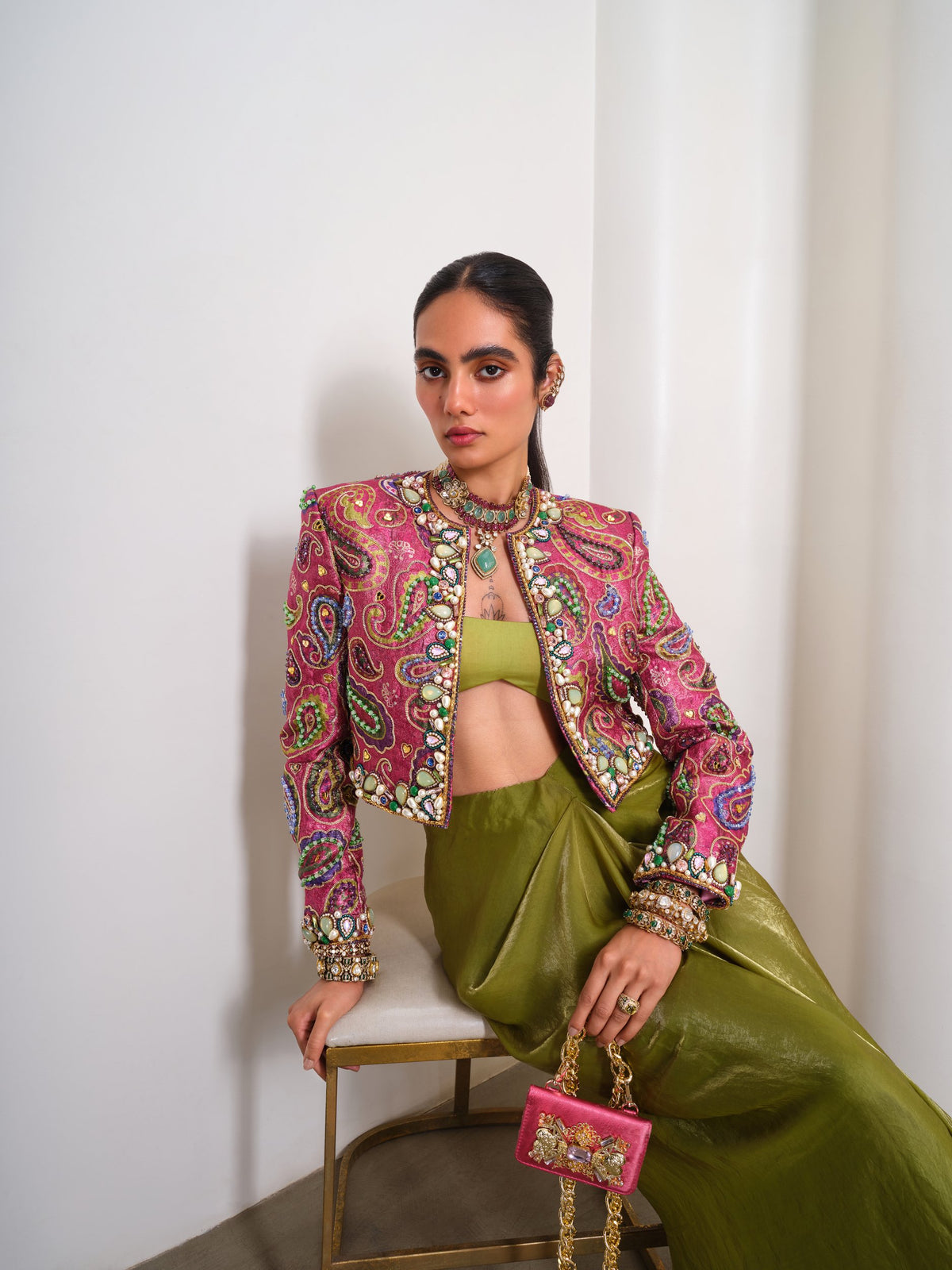 Olive Power Play – pink / green jacket set by Papa Don't Preach by Shubhika