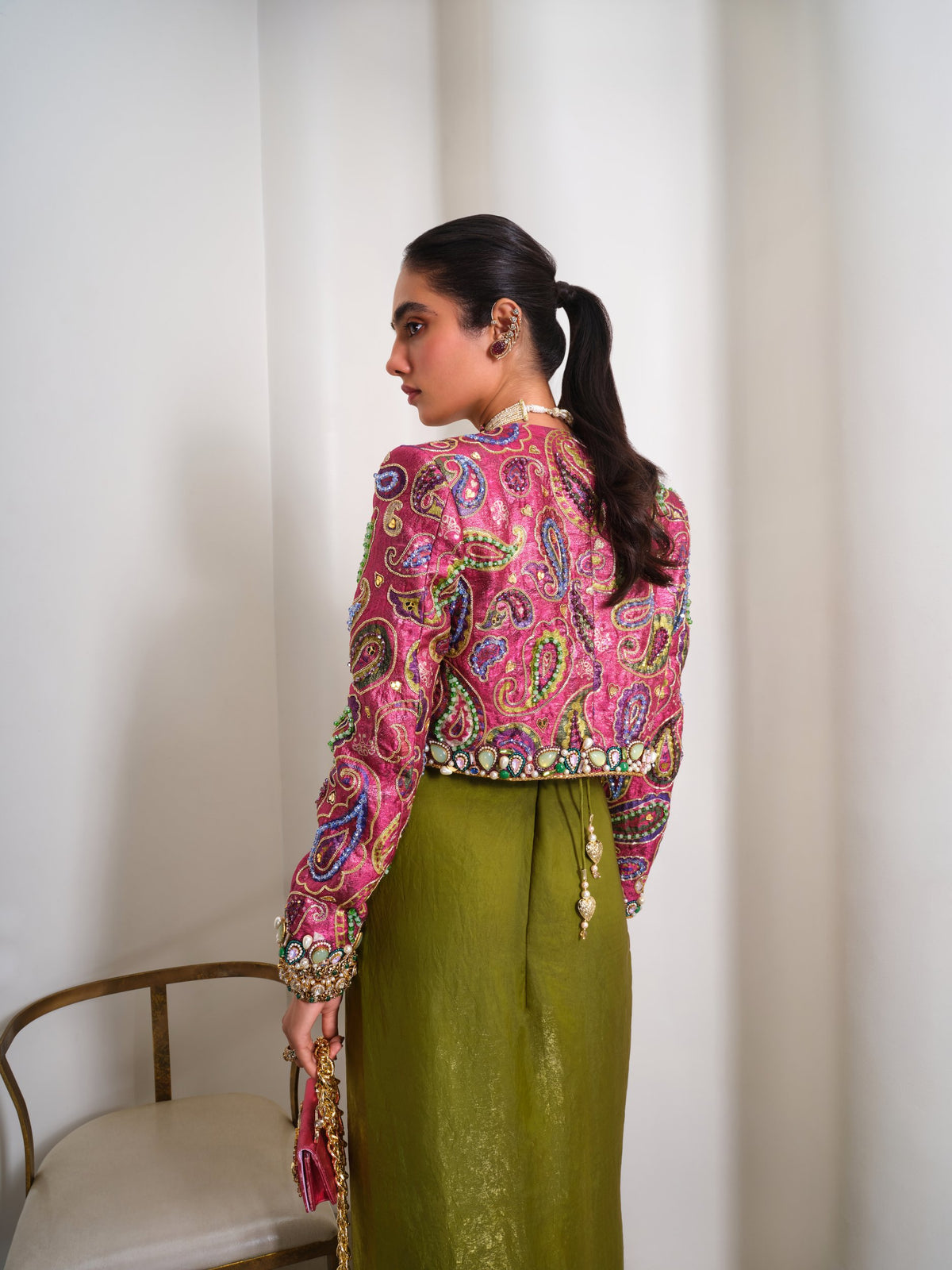 Olive Power Play – pink / green jacket set by Papa Don't Preach by Shubhika
