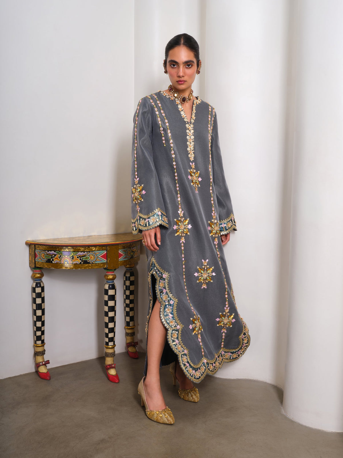 Evergreen Elegance – grey kaftan by Papa Don't Preach by Shubhika
