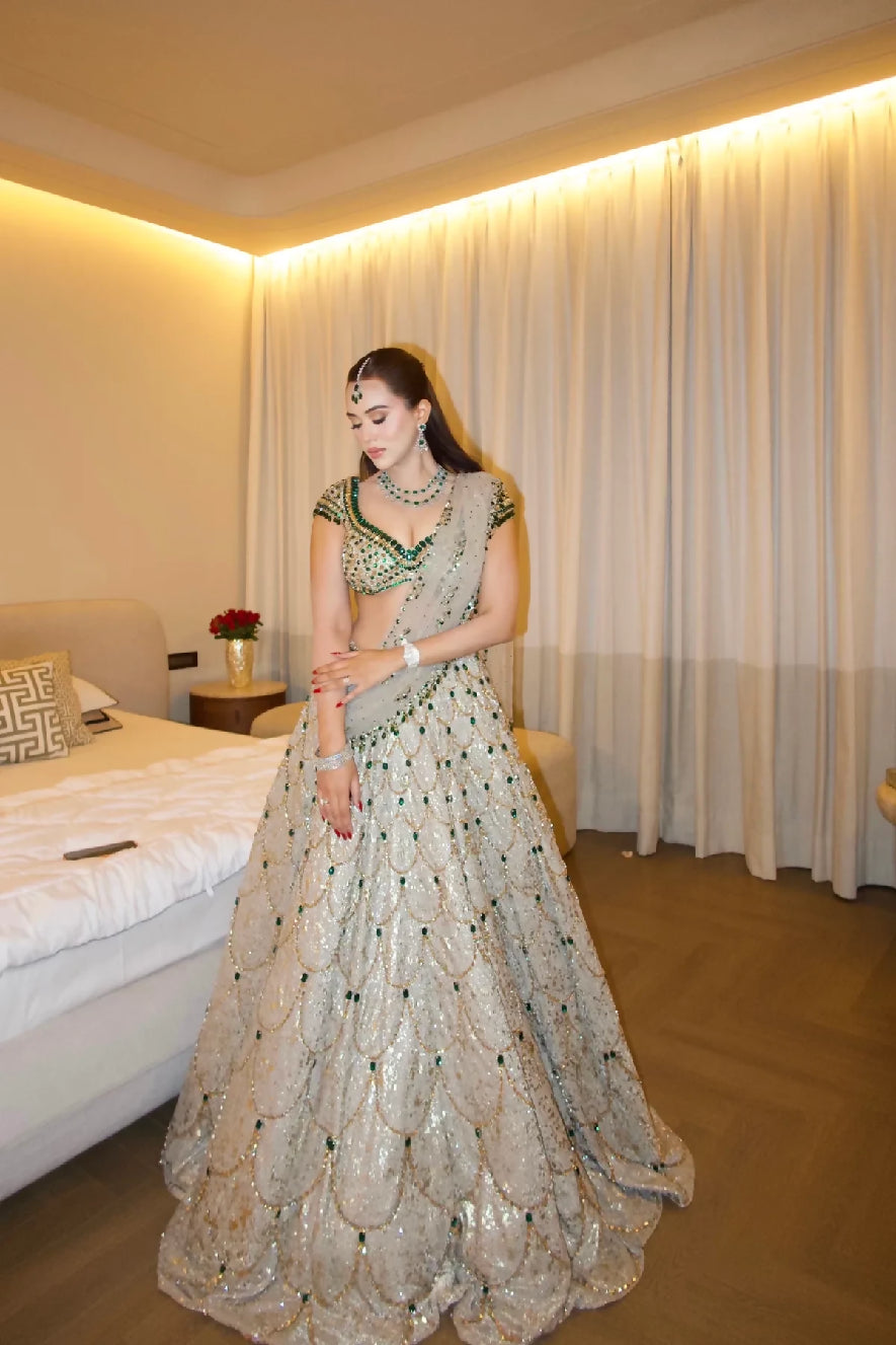 GREEN GOLD LEHENGA SET