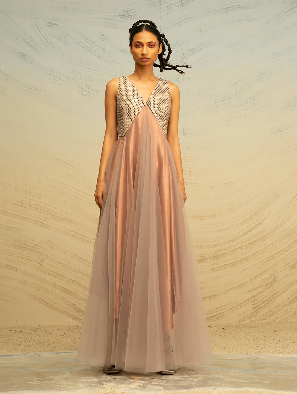 AMRIKA | AKHL | Angular Silk-Raffia and Tulle Dress