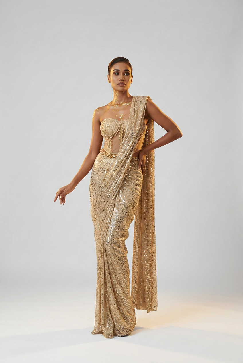 Tassel Corset Blouse With Classic Drape Saree