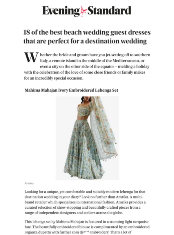 Evening Standard 2024 | Ivory Embroidered Lehenga Set