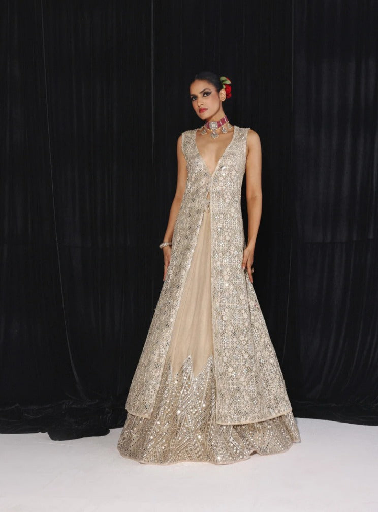 GOLDEN MIRRORWORK JACKET & LEHENGA SET