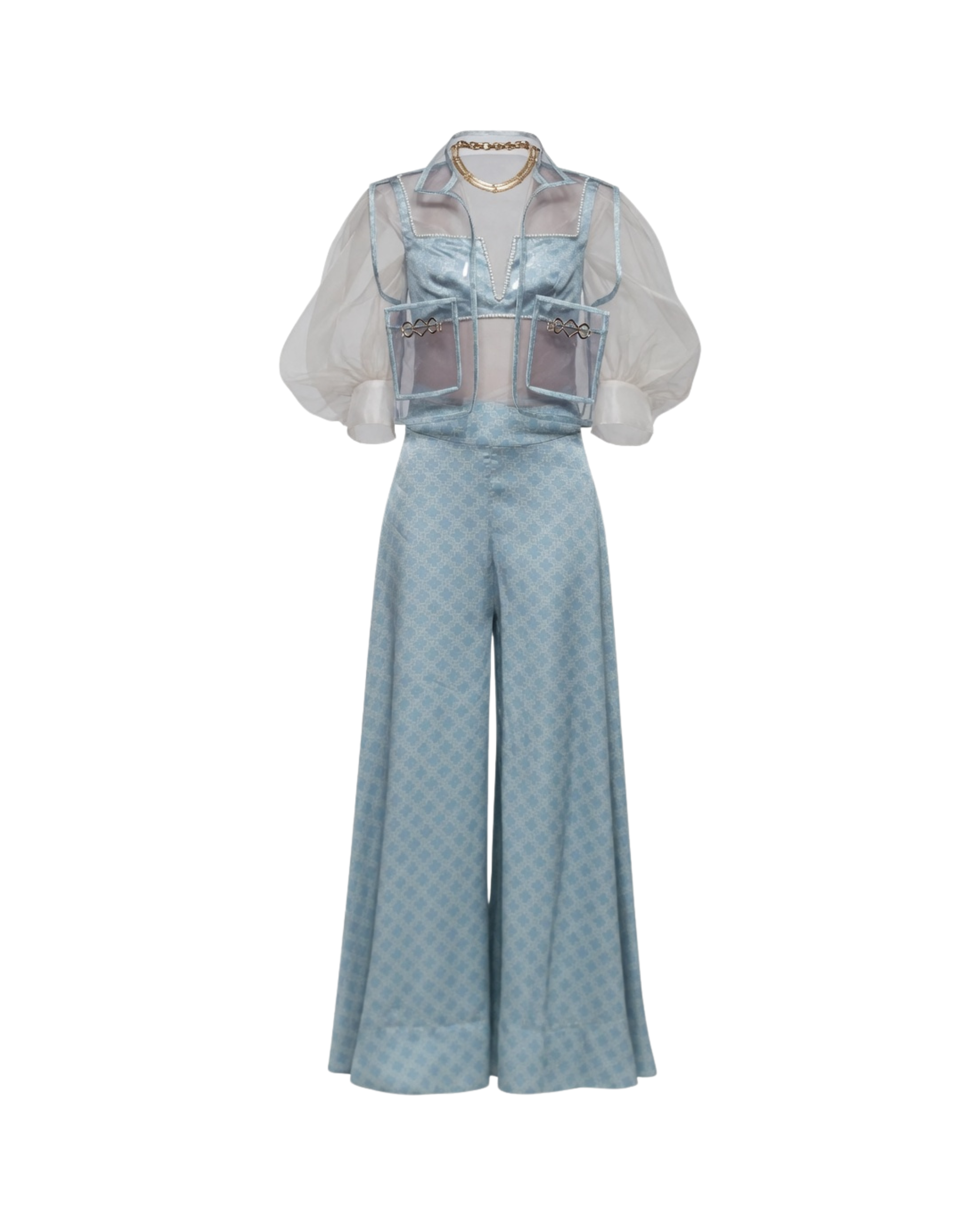 Blue Bustier and Trouser Set
