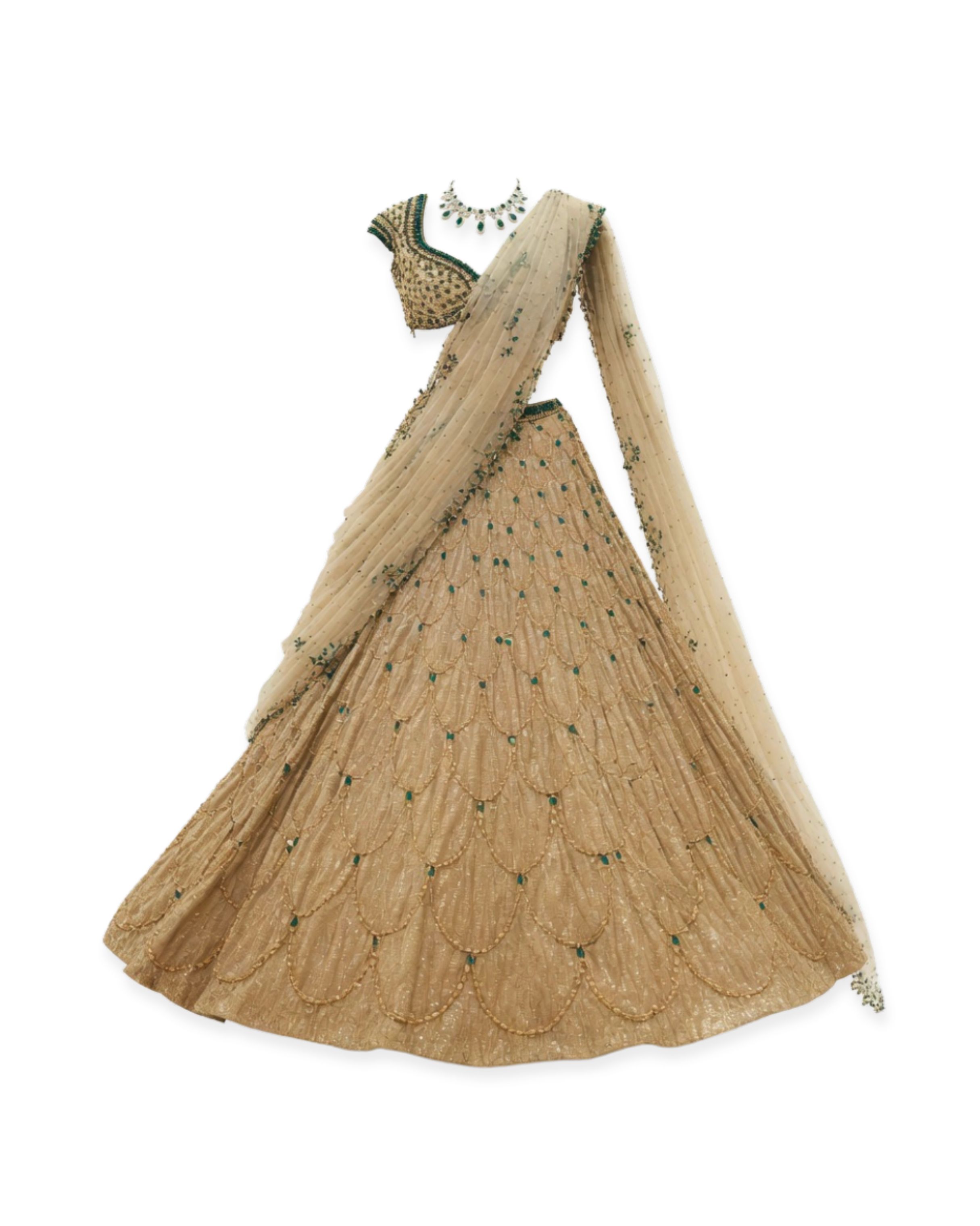 GREEN GOLD LEHENGA SET