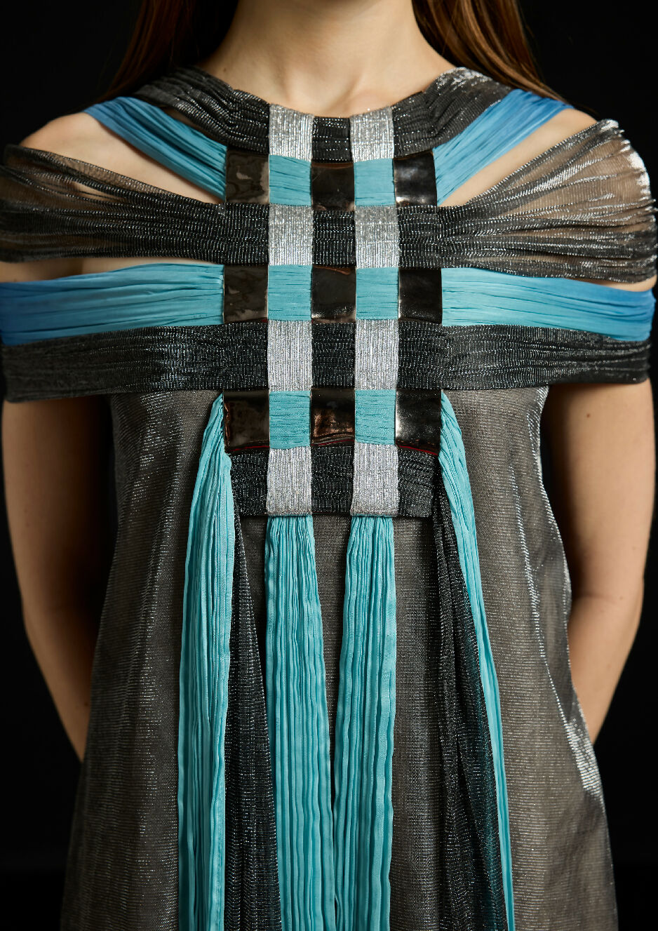 Interwoven Yoke Metallic Kaftan Dress